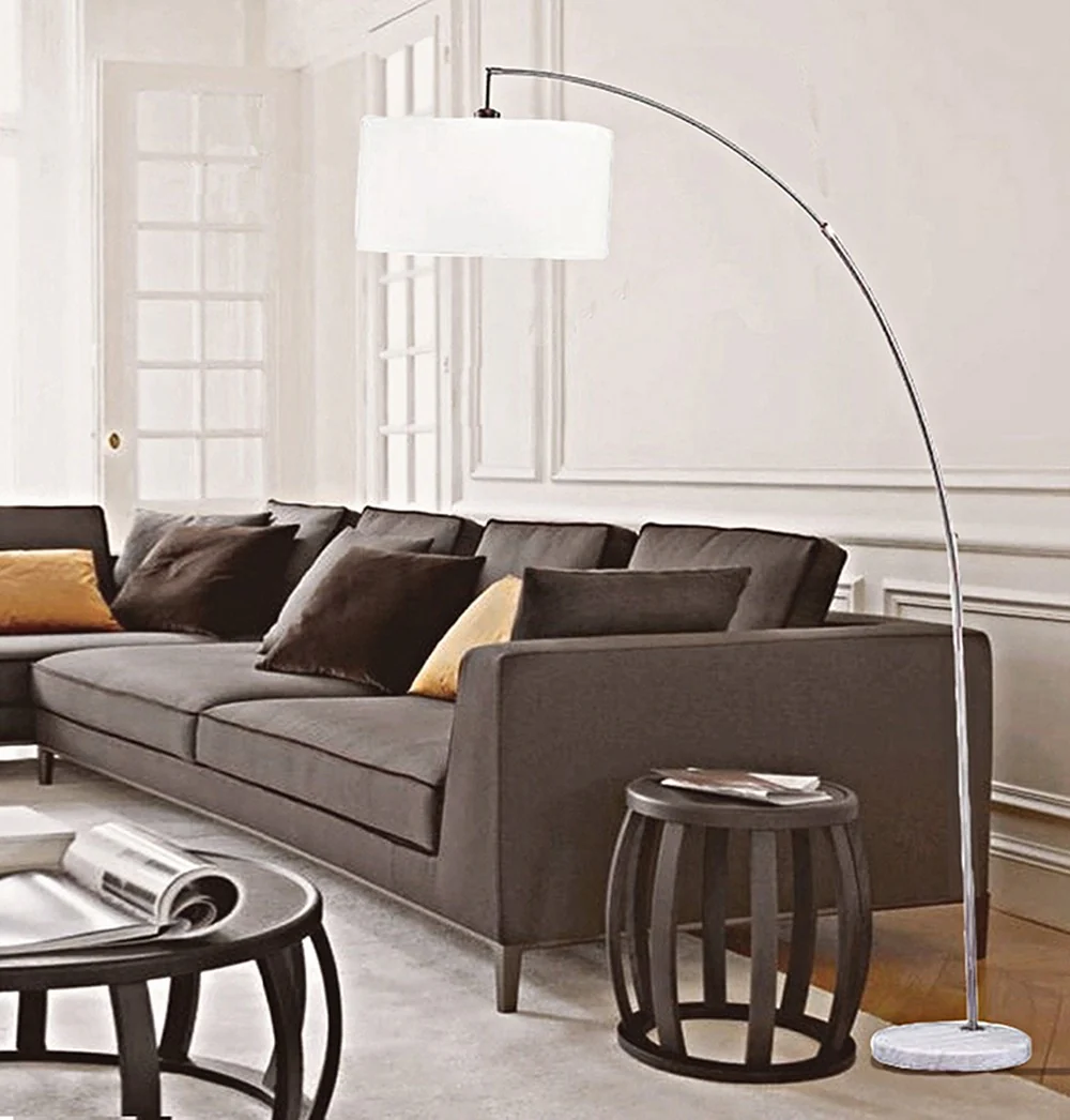 White And Silver Arc Floor Lamp With White Drum Shade By Homeroots - Image 5