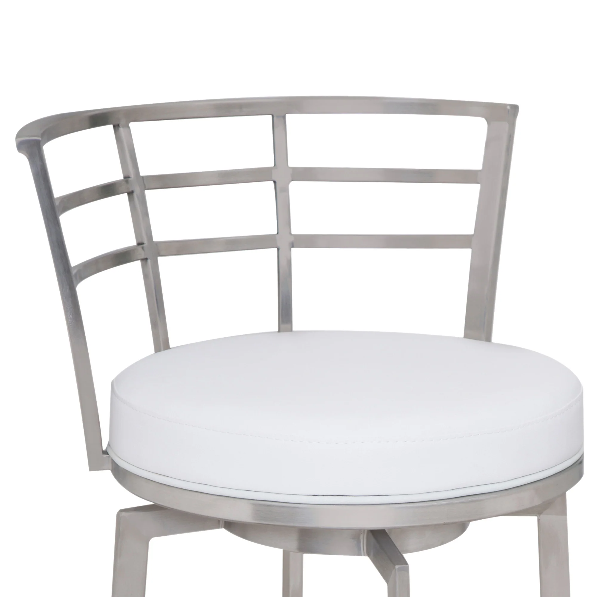 White And Silver Faux Leather And Iron Swivel Low Back Counter Height Bar Chair By Homeroots - Image 3
