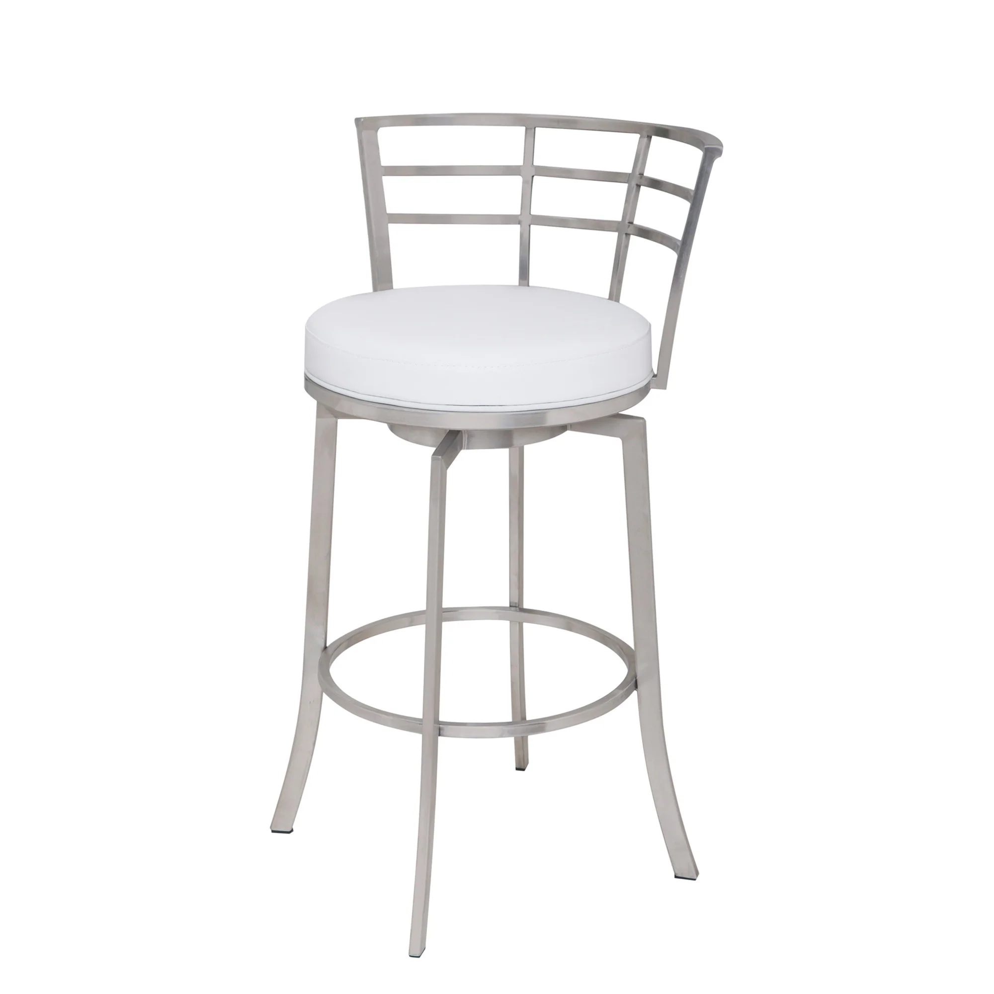 White And Silver Faux Leather And Iron Swivel Low Back Counter Height Bar Chair By Homeroots - Image 5