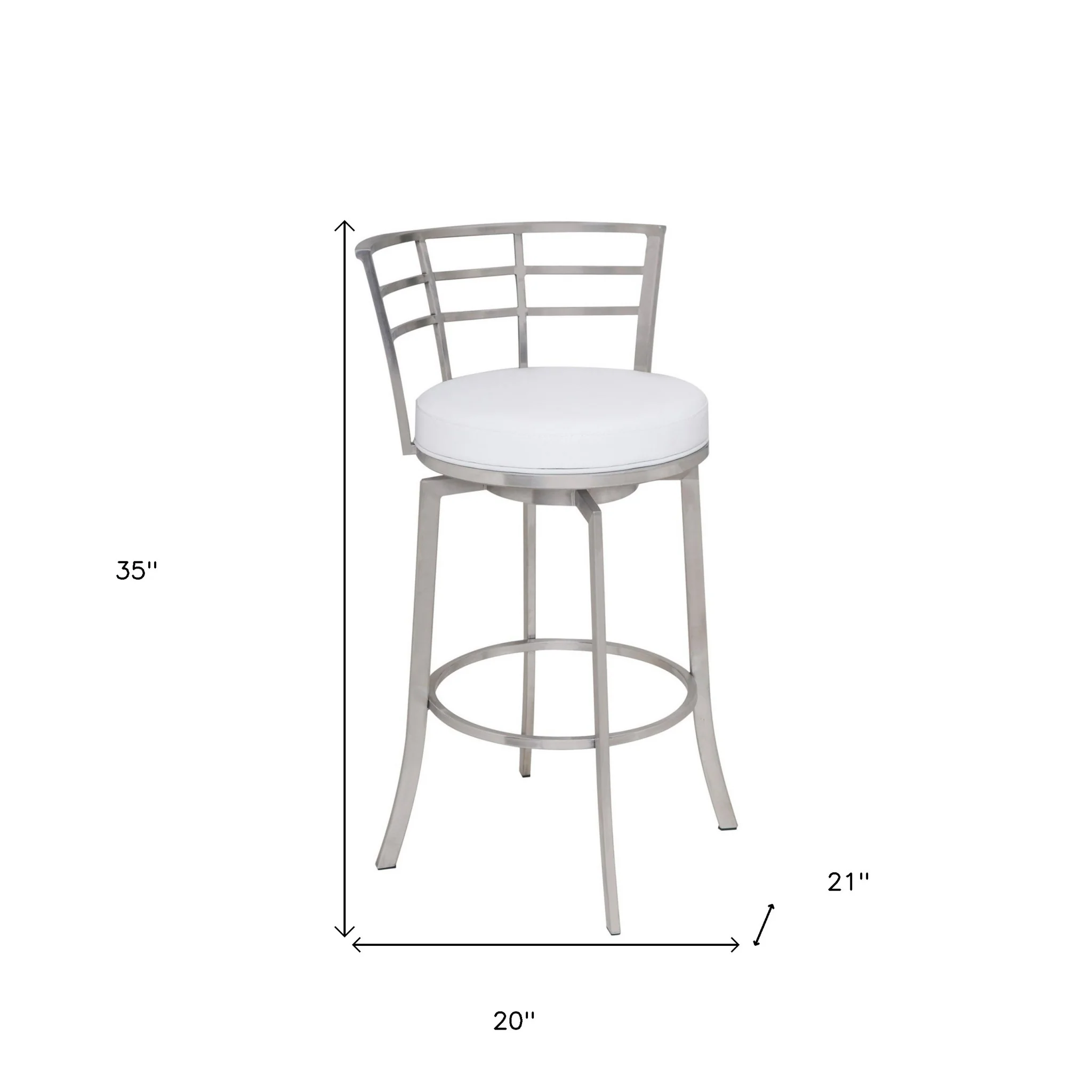 White And Silver Faux Leather And Iron Swivel Low Back Counter Height Bar Chair By Homeroots - Image 7