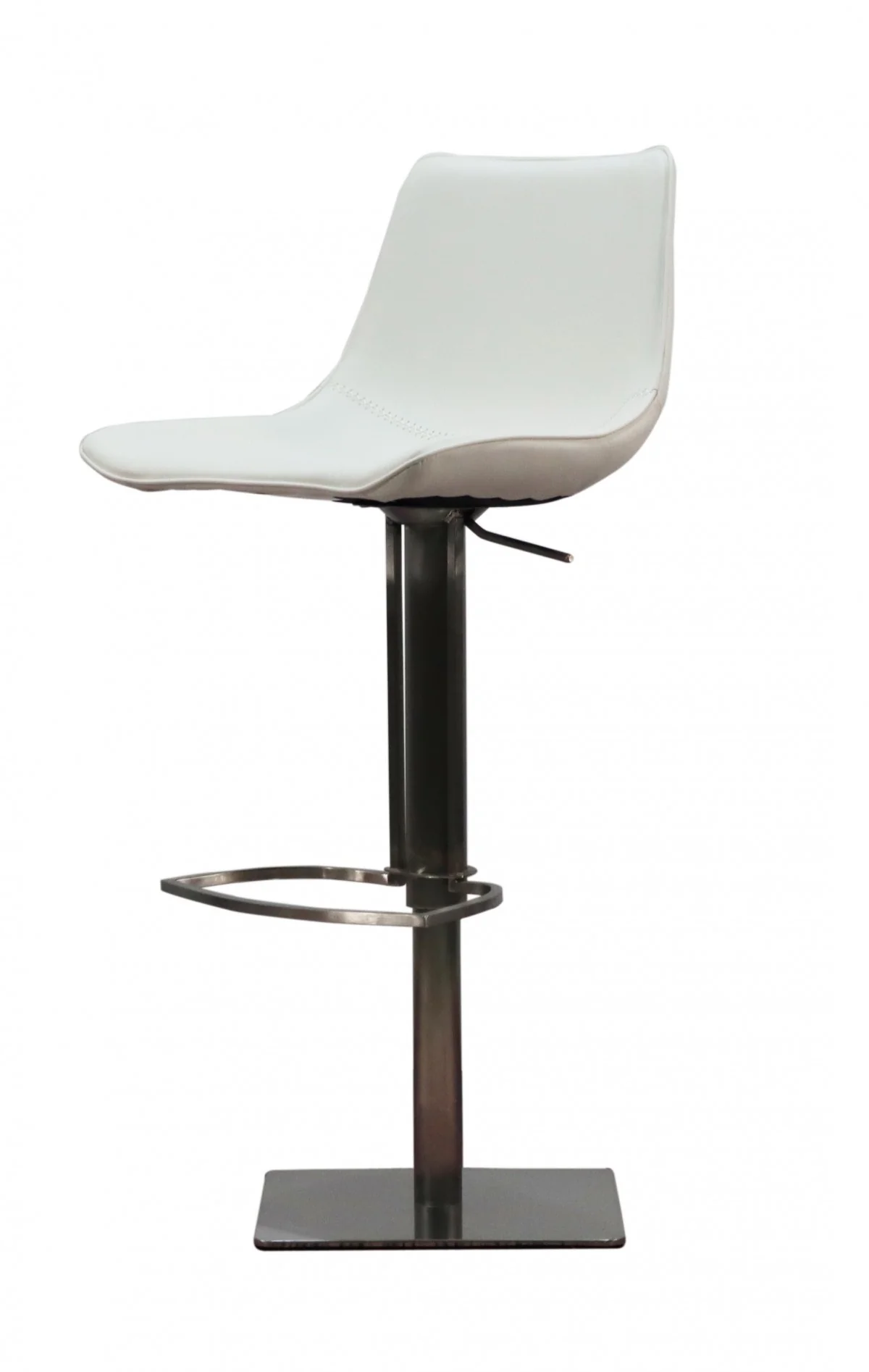 White and Silver Faux Leather and Stainless Steel Bar Height Swivel Bar Chair By Homeroots - Image 2