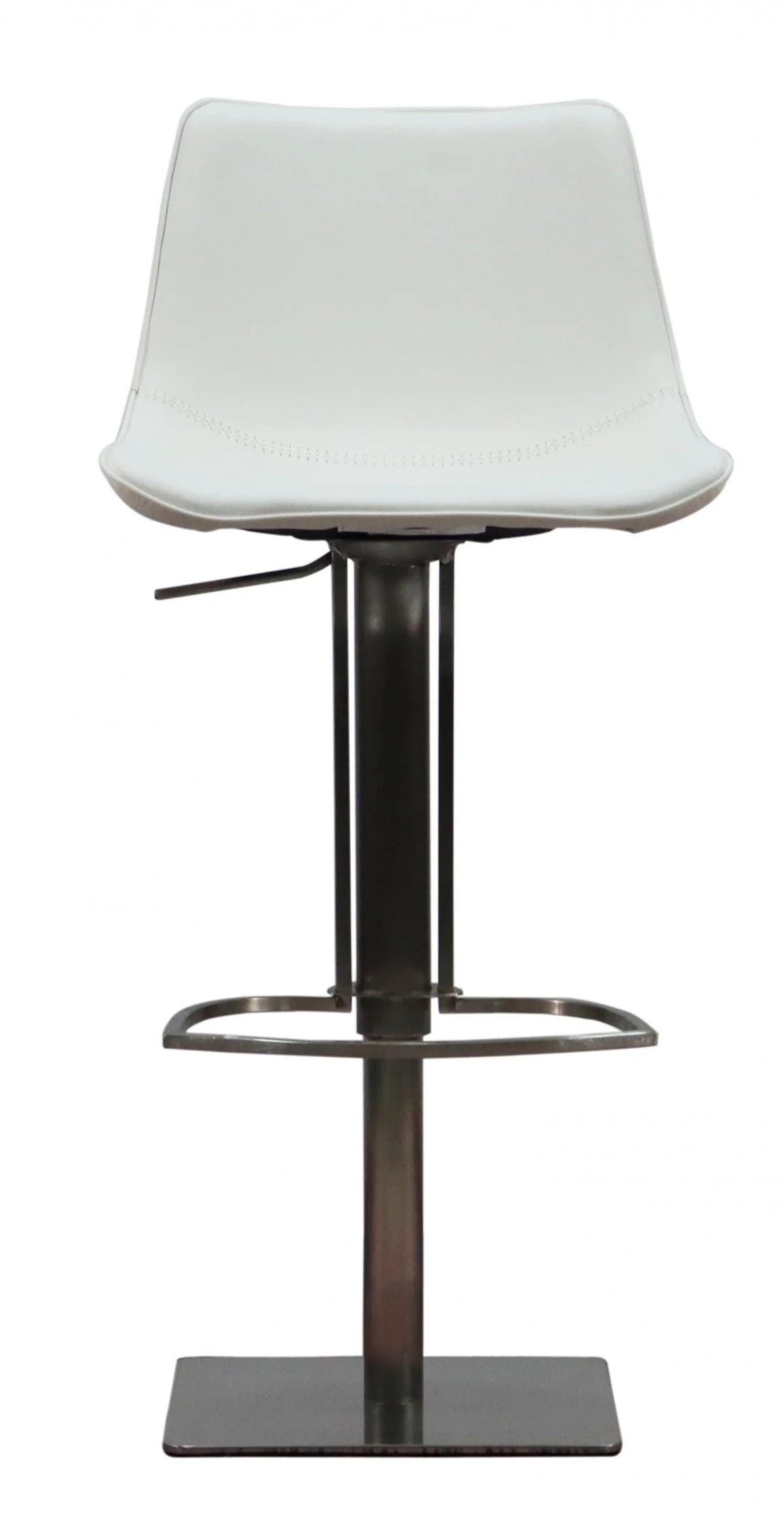 White and Silver Faux Leather and Stainless Steel Bar Height Swivel Bar Chair By Homeroots - Image 6