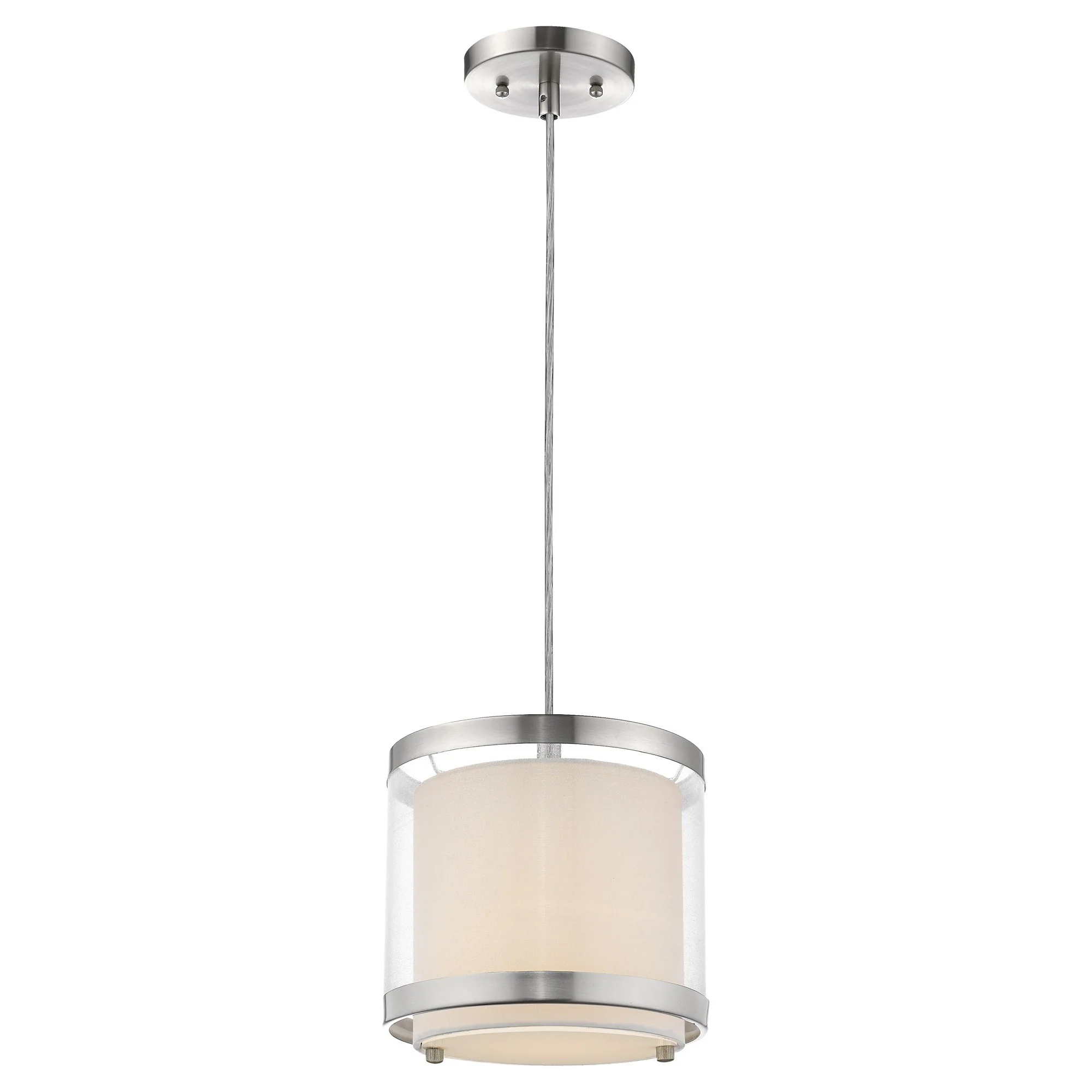 White and Silver Hanging Light with Fabric Shade By Homeroots - Image 2