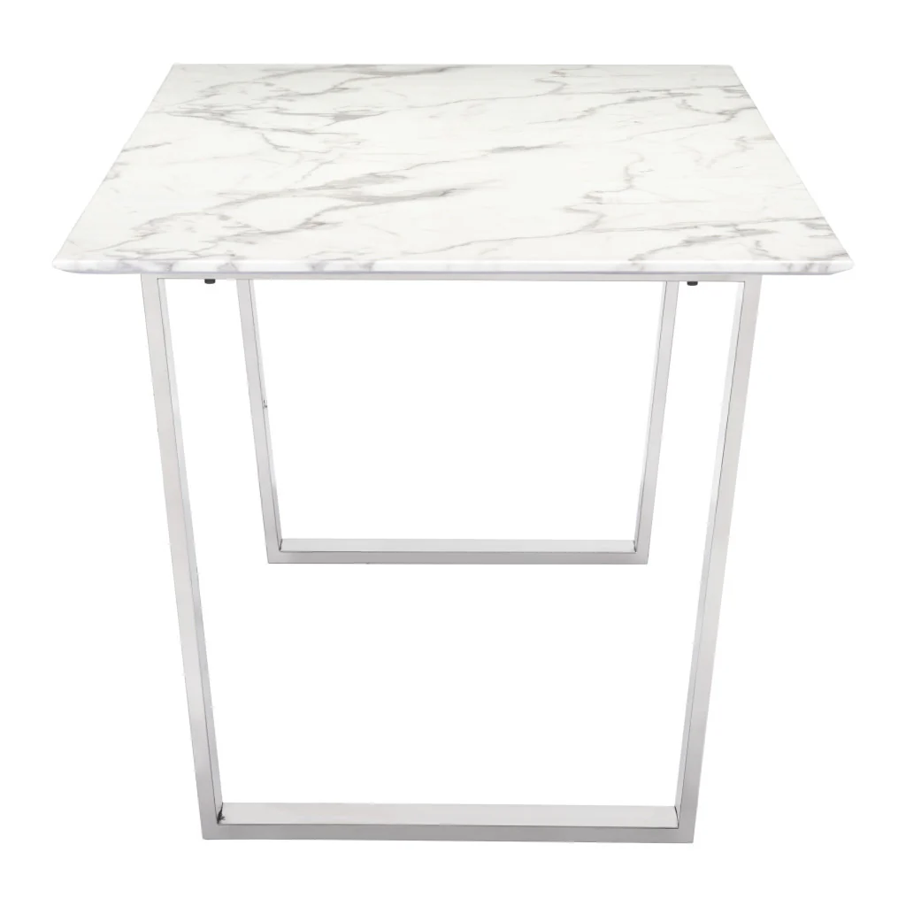 White And Silver Marble And Steel Sled Base Dining Table By Homeroots - Image 4