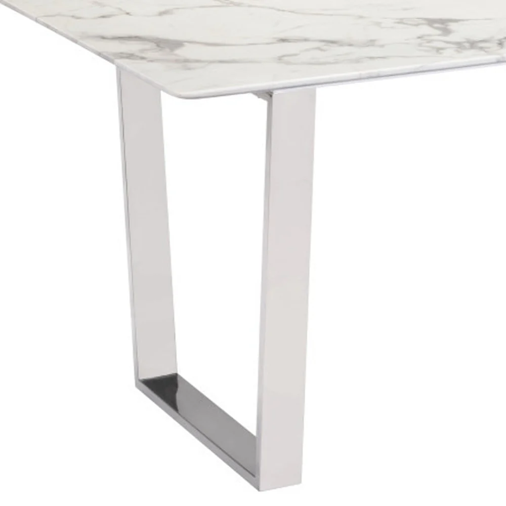 White And Silver Marble And Steel Sled Base Dining Table By Homeroots - Image 5