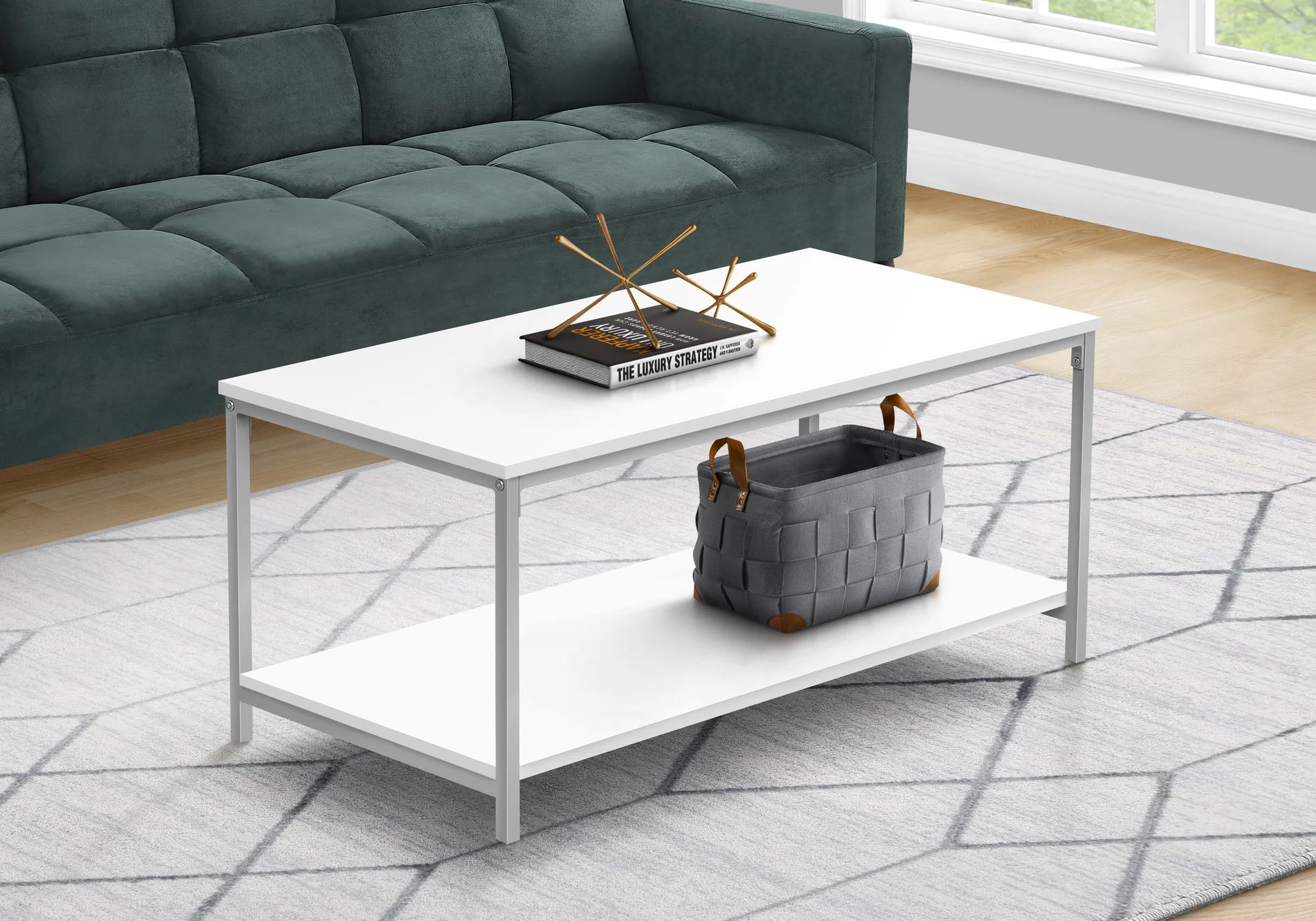 White And Silver Metal Coffee Table By Homeroots - Image 2
