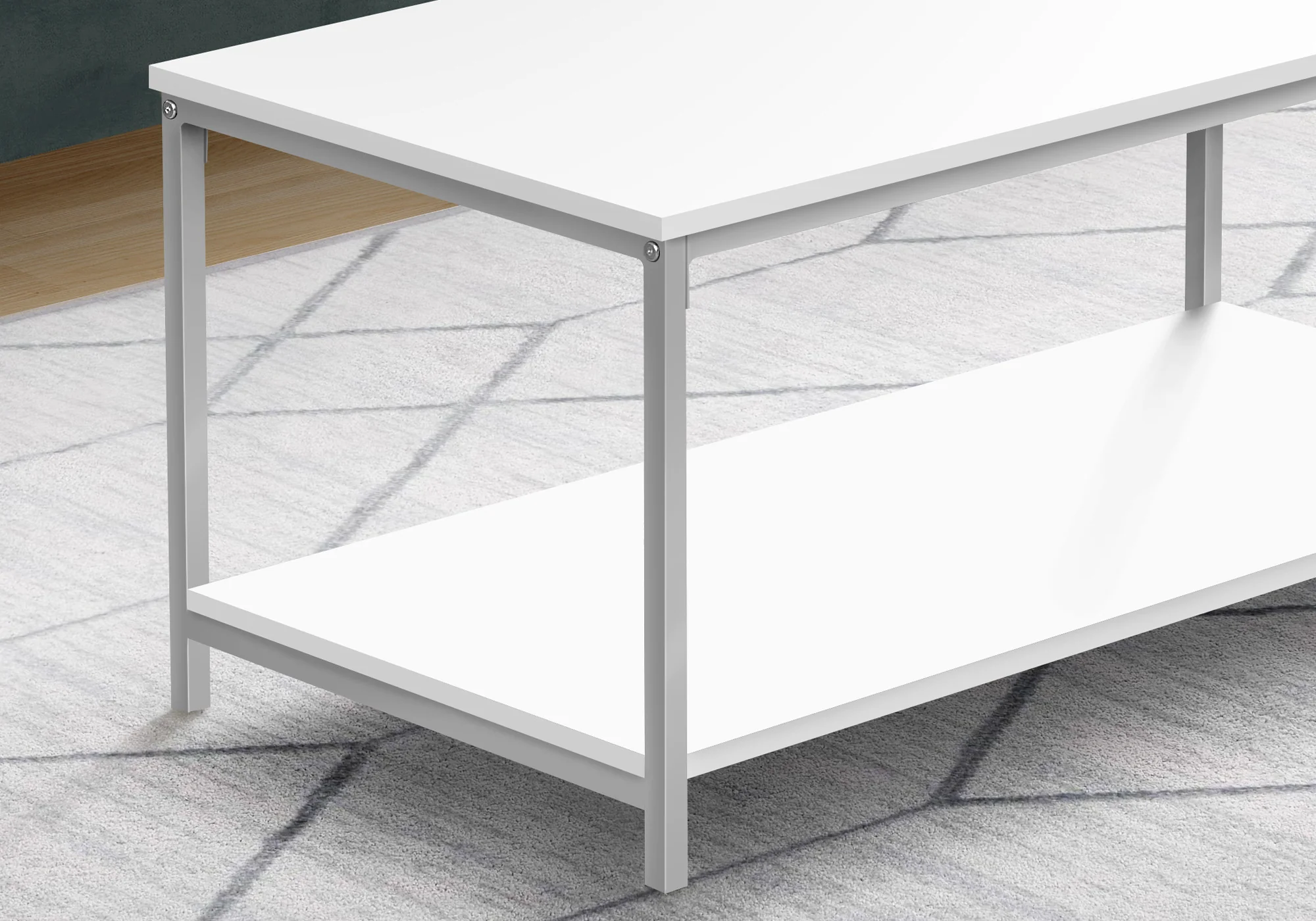 White And Silver Metal Coffee Table By Homeroots - Image 3