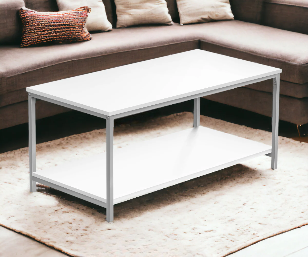 White And Silver Metal Coffee Table By Homeroots - Image 6