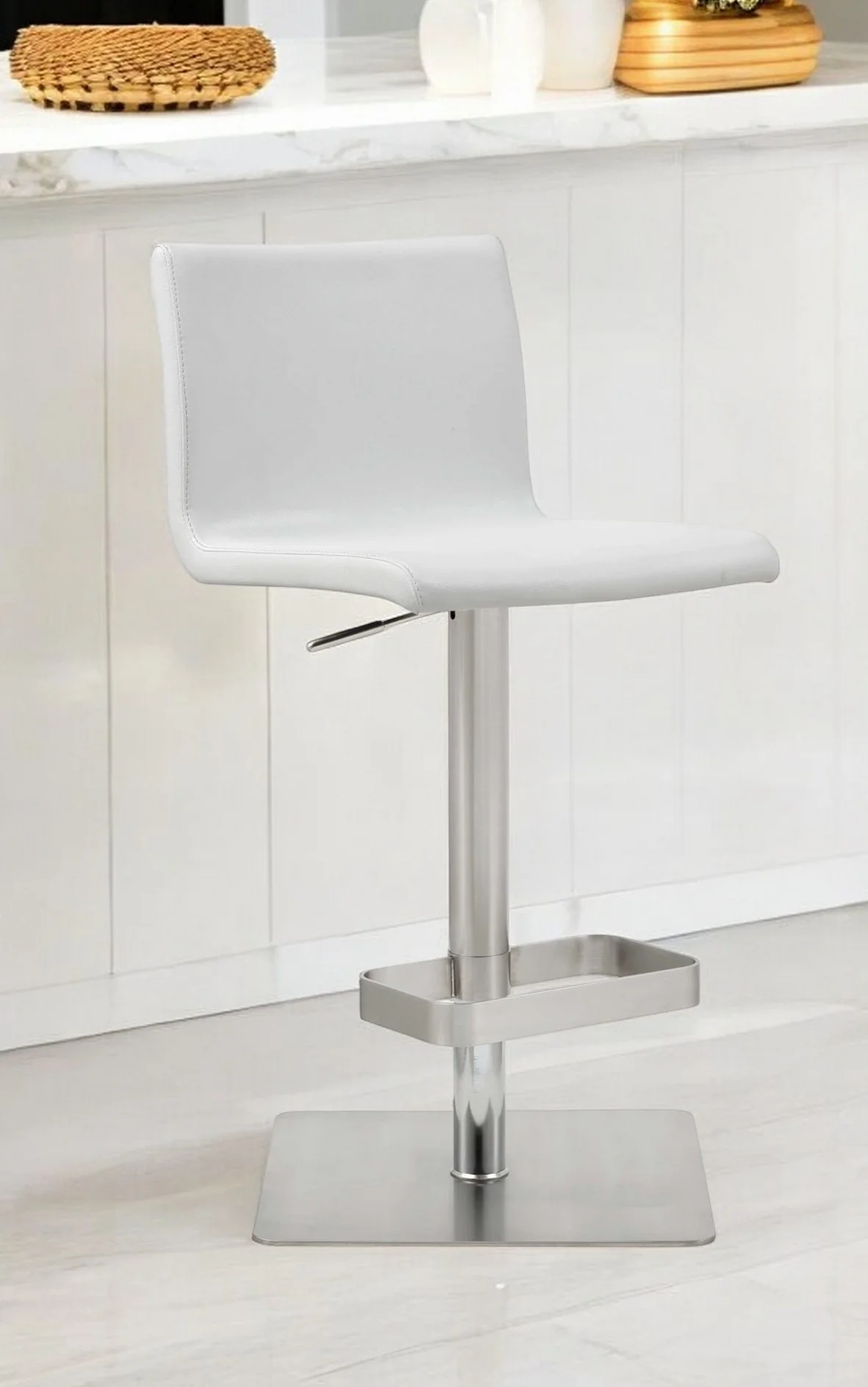 White And Silver Stainless Steel Counter Height Bar Chair By Homeroots - Image 2