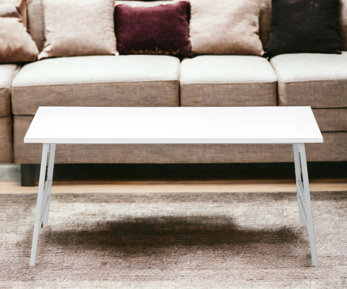 White And Silver Wood And Metal Coffee Table By Homeroots - Image 6
