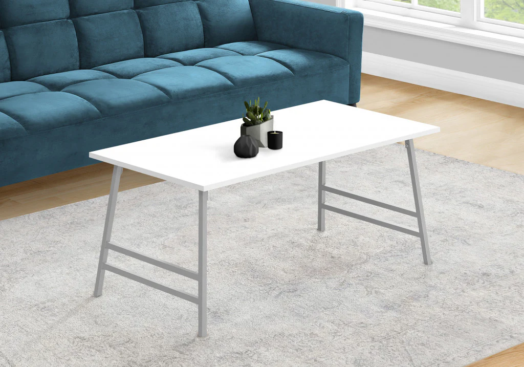 White And Silver Wood And Metal Coffee Table By Homeroots - Image 8