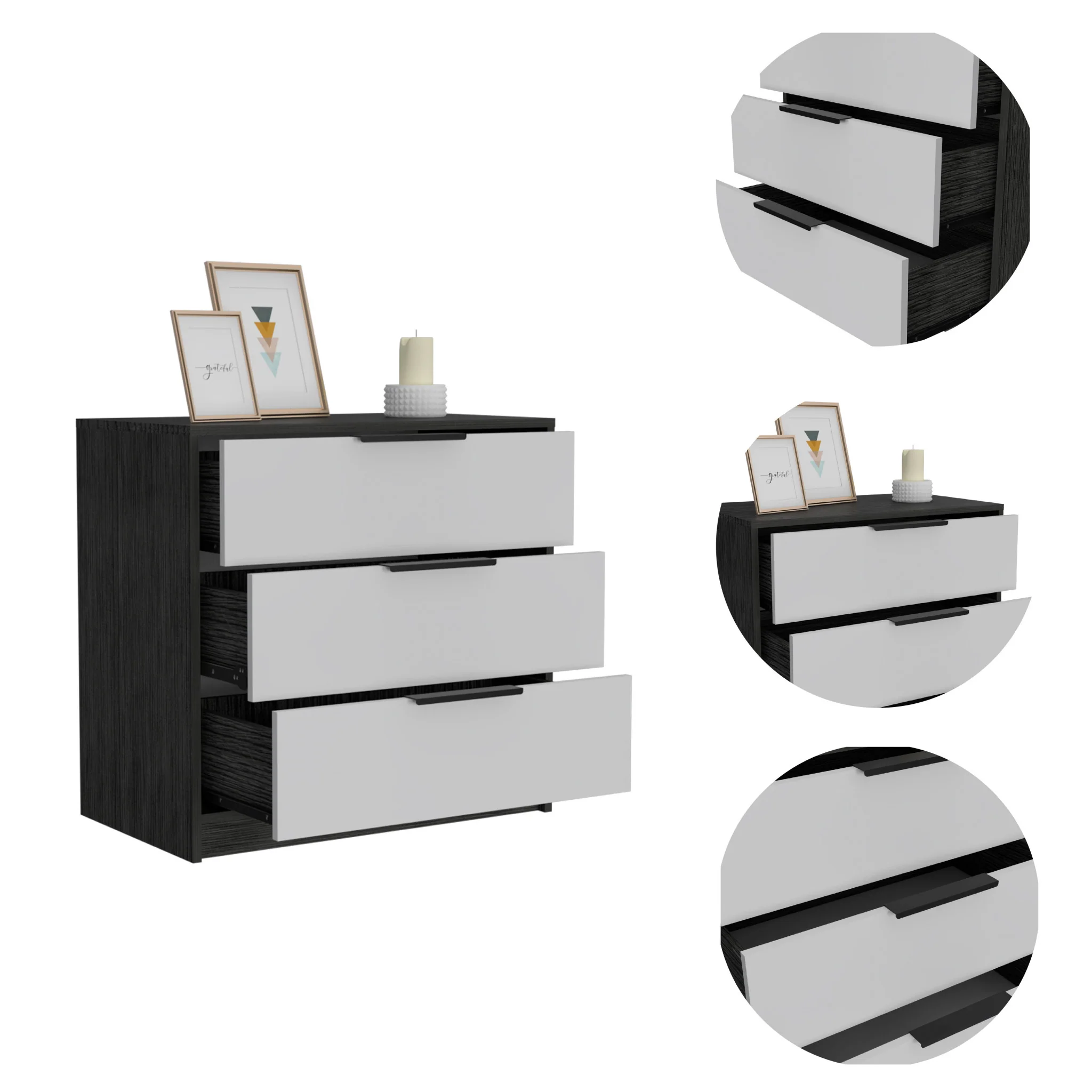 White And Smokey Oak Manufactured Wood Three Drawer Dresser By Homeroots - Image 3