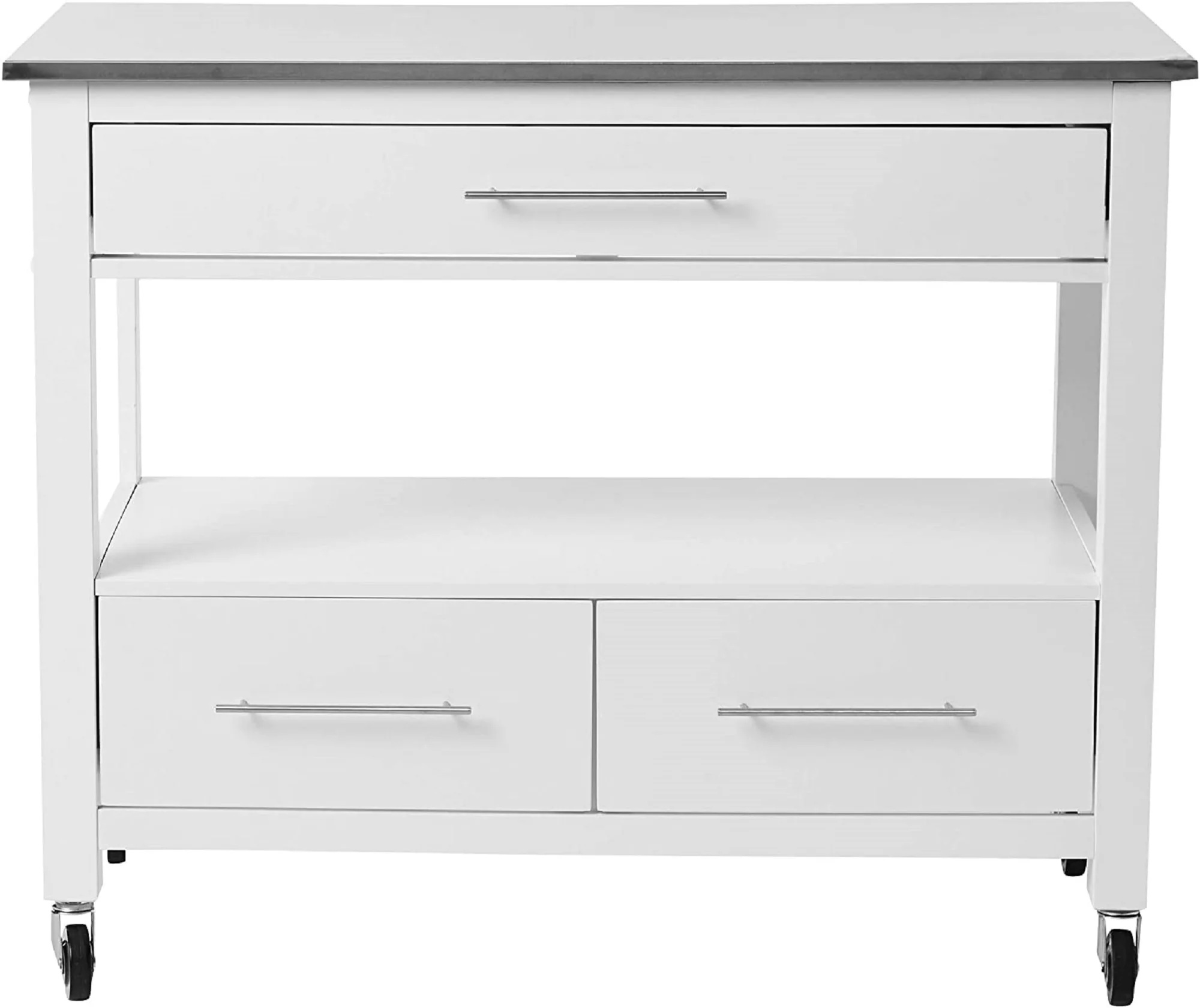 White And Stainless Rolling Kitchen Island Or Bar Cart By Homeroots - Image 2