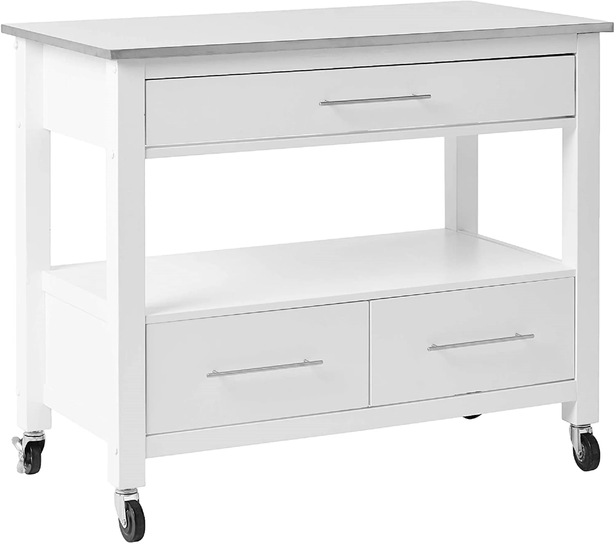 White And Stainless Rolling Kitchen Island Or Bar Cart By Homeroots - Image 3