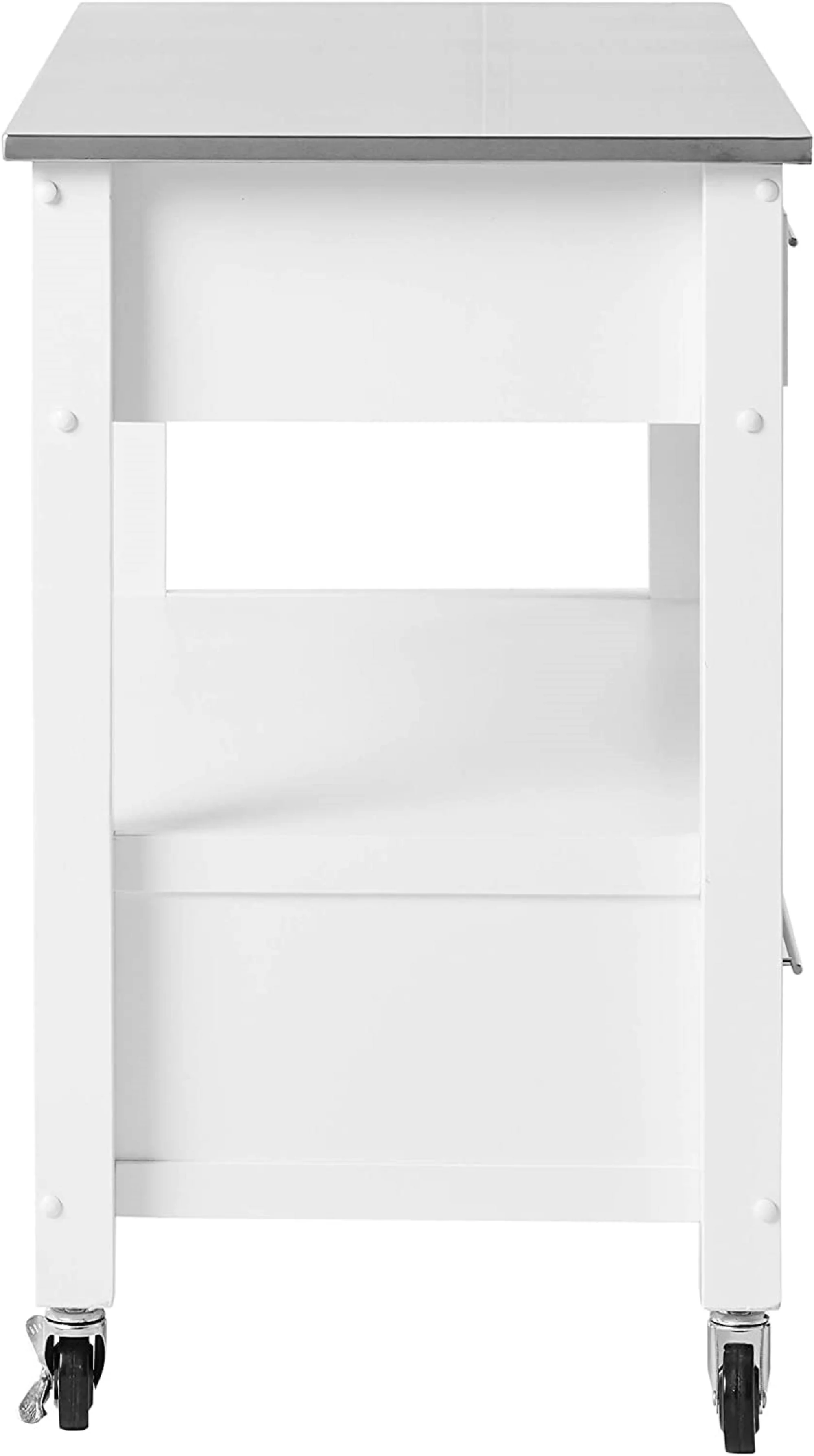 White And Stainless Rolling Kitchen Island Or Bar Cart By Homeroots - Image 4