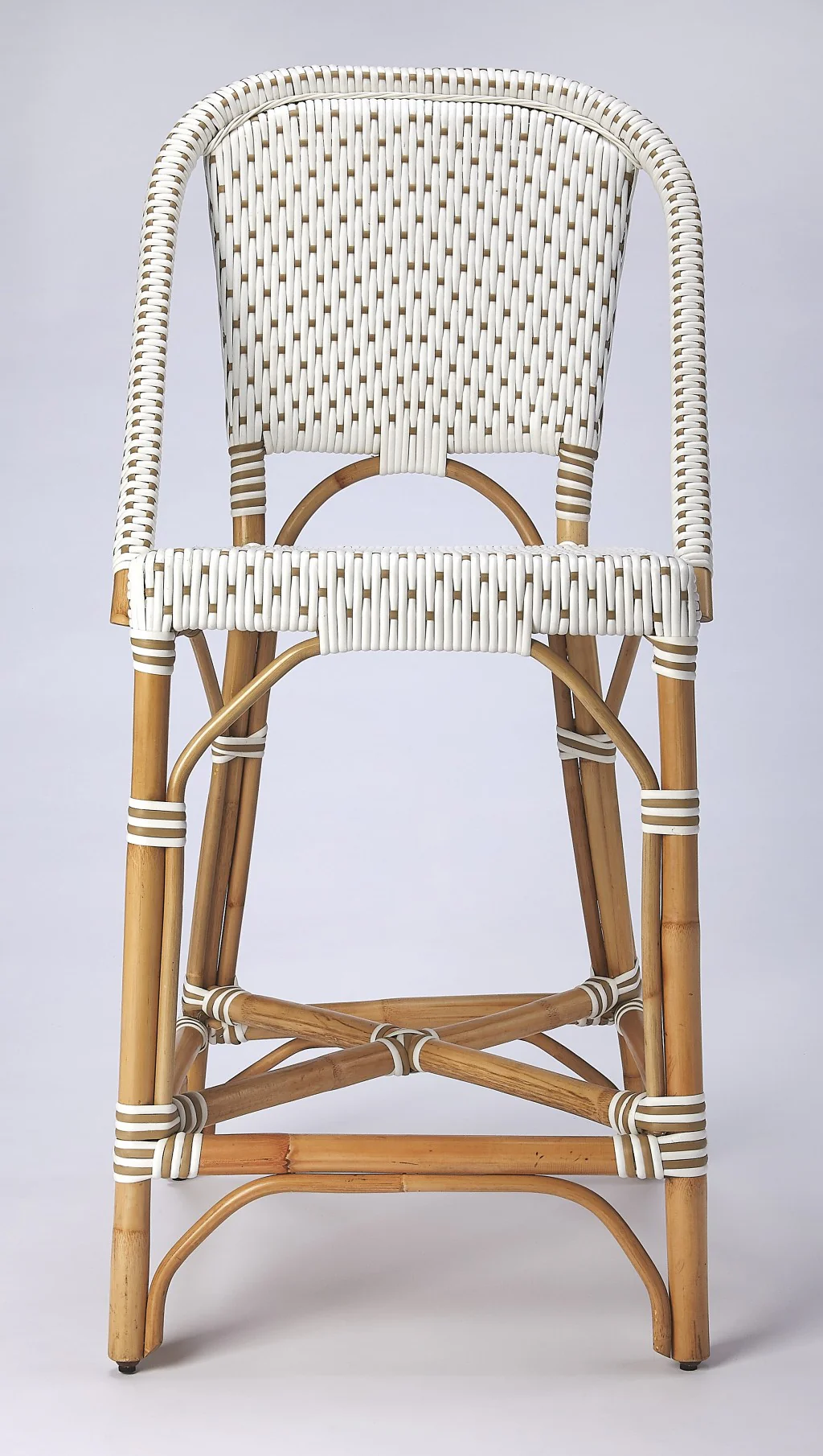 White And Tan Beige Rattan Counter Stool By Homeroots - Image 3