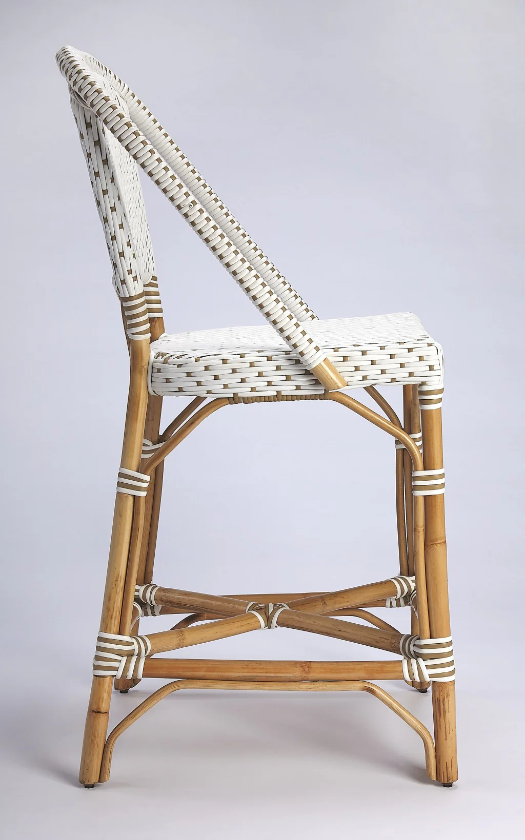 White And Tan Beige Rattan Counter Stool By Homeroots - Image 4