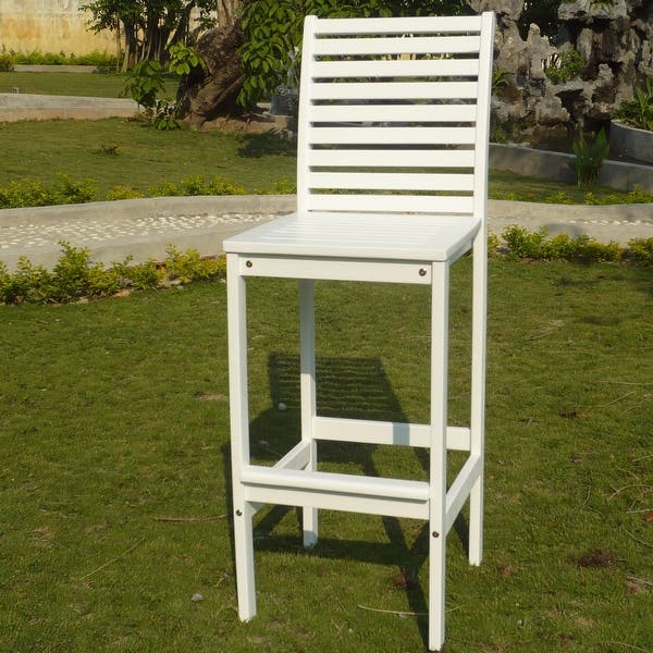 White Bar Chair with Horizontal Slats By Homeroots - Image 3