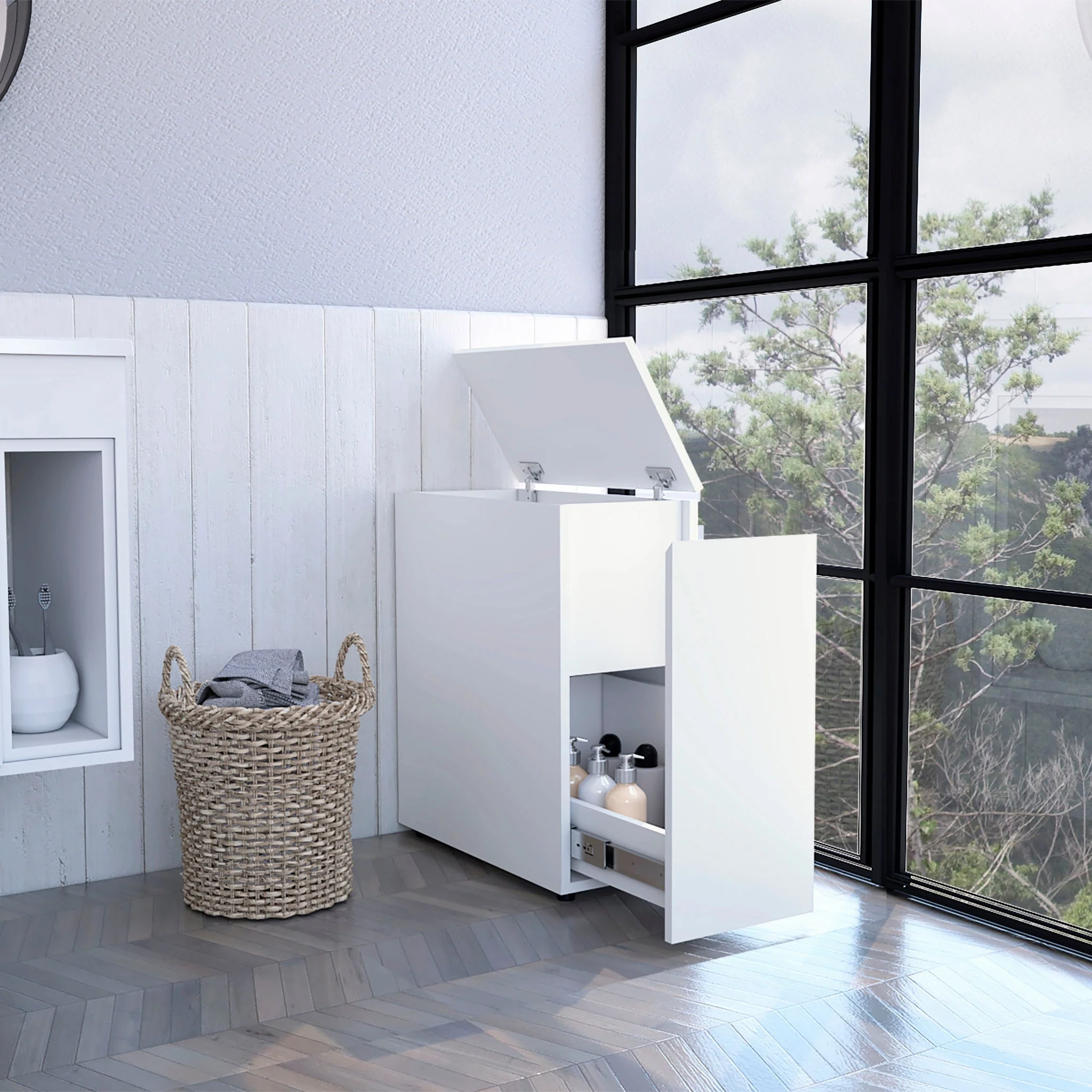 White Bathroom Cabinet with Top Shelf and Sliding Drawer By Homeroots - Image 5