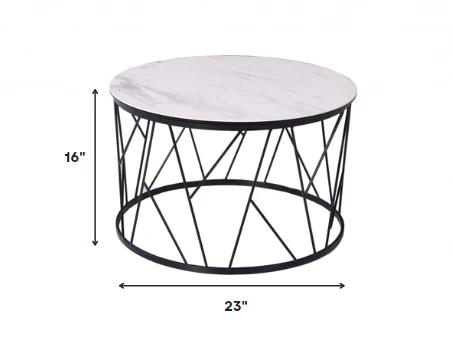 White Black Ceramic Iron Side Table By Homeroots - Image 2