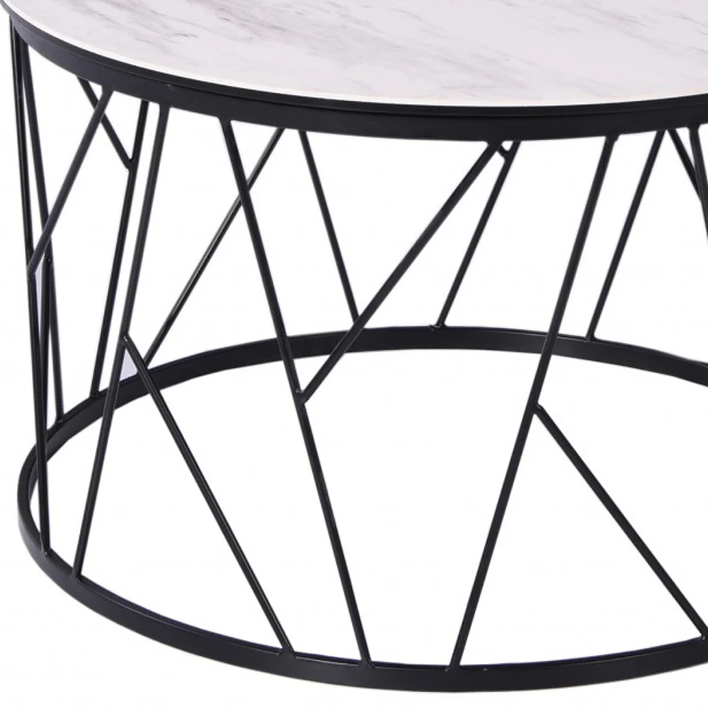 White Black Ceramic Iron Side Table By Homeroots - Image 4