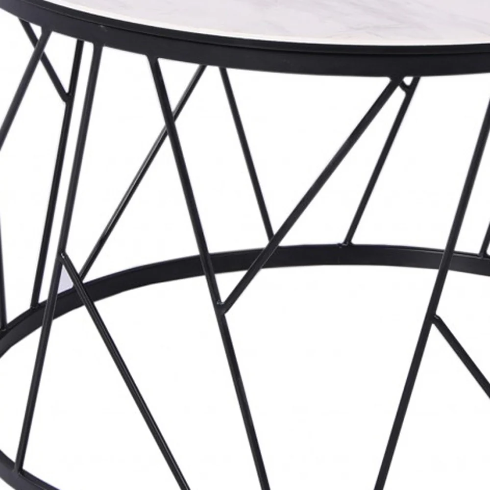 White Black Ceramic Iron Side Table By Homeroots - Image 5
