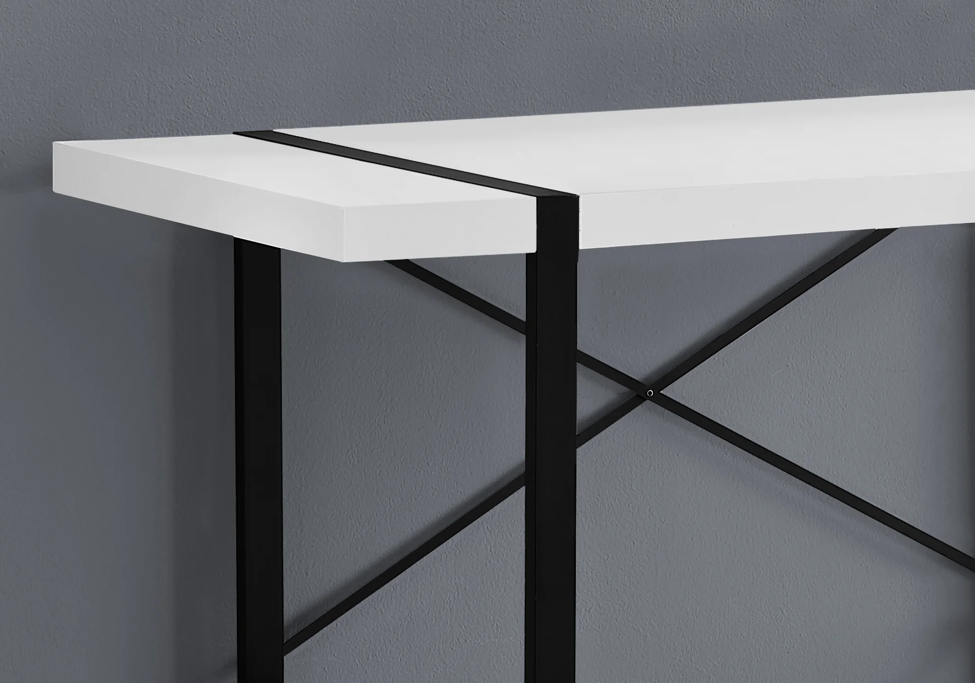 White Black Particle Board Hollow Core Metal Computer Desk By Homeroots - Image 2