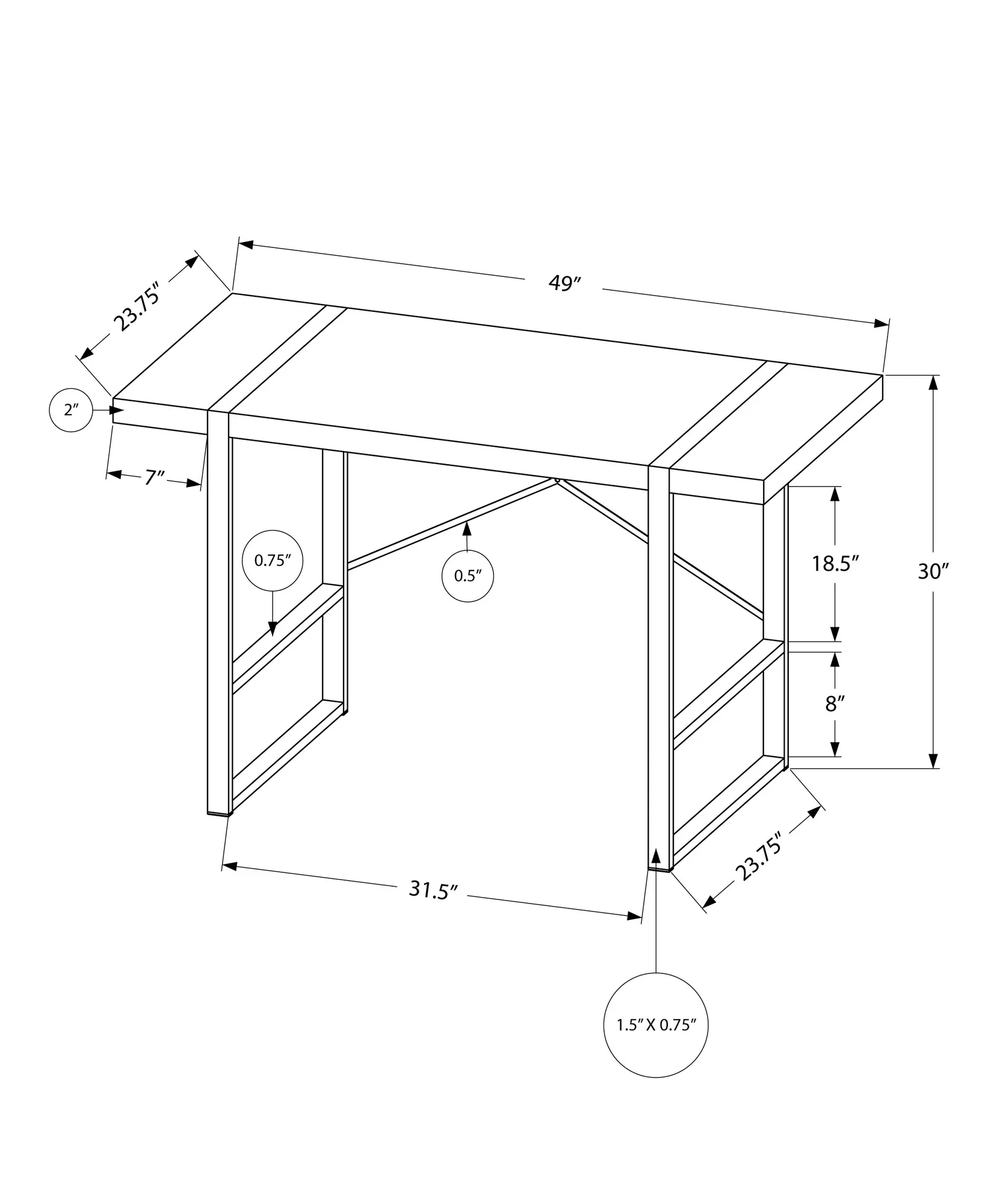 White Black Particle Board Hollow Core Metal Computer Desk By Homeroots - Image 7