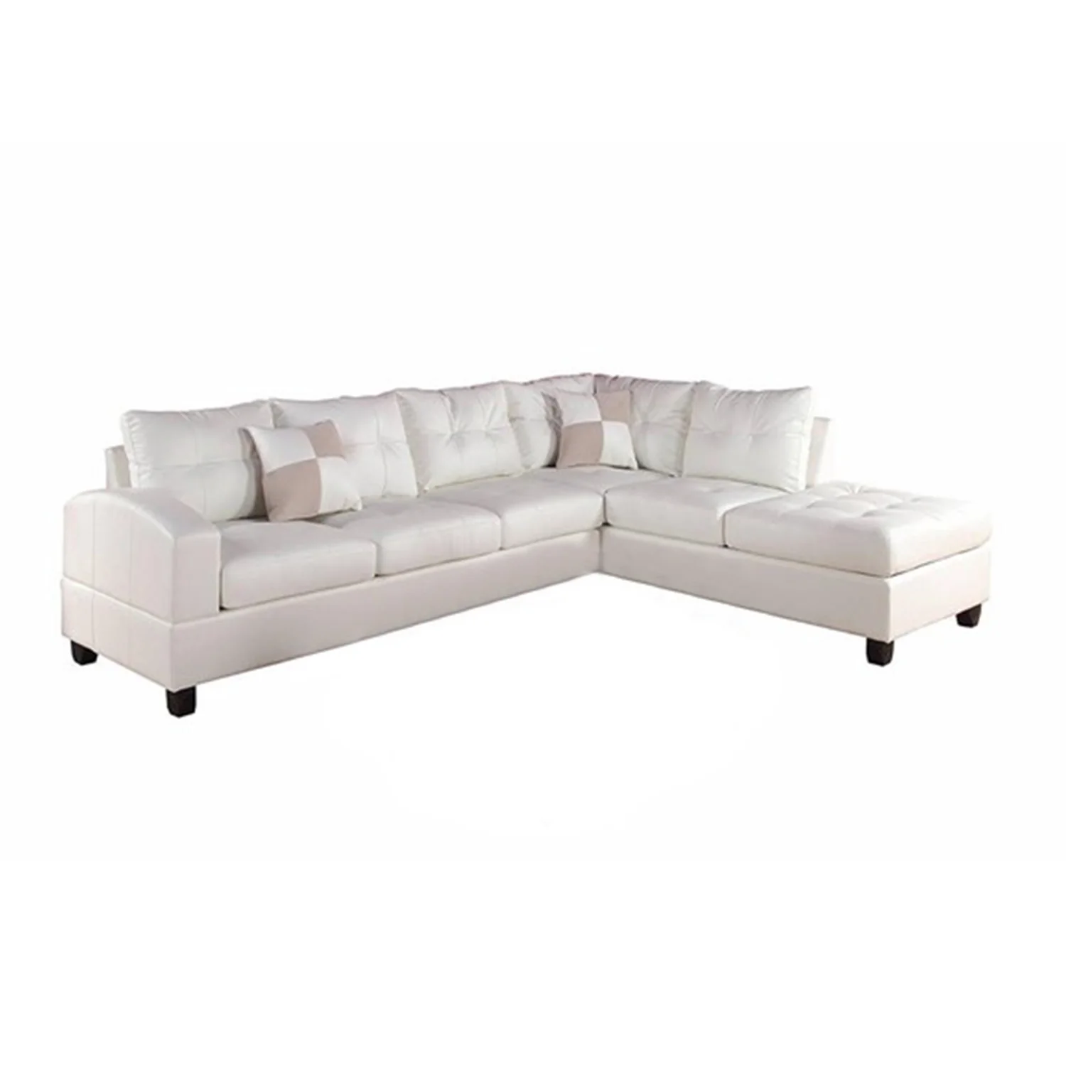 White Bonded Leather Reversible Sectional Sofa With Pillows By Homeroots - Image 2