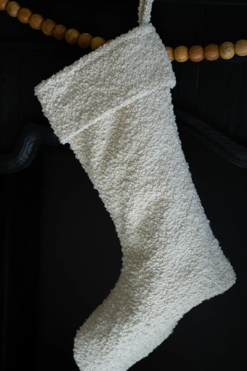 White Boucle Christmas Stocking Set Of 2 By Kalalou - Image 2