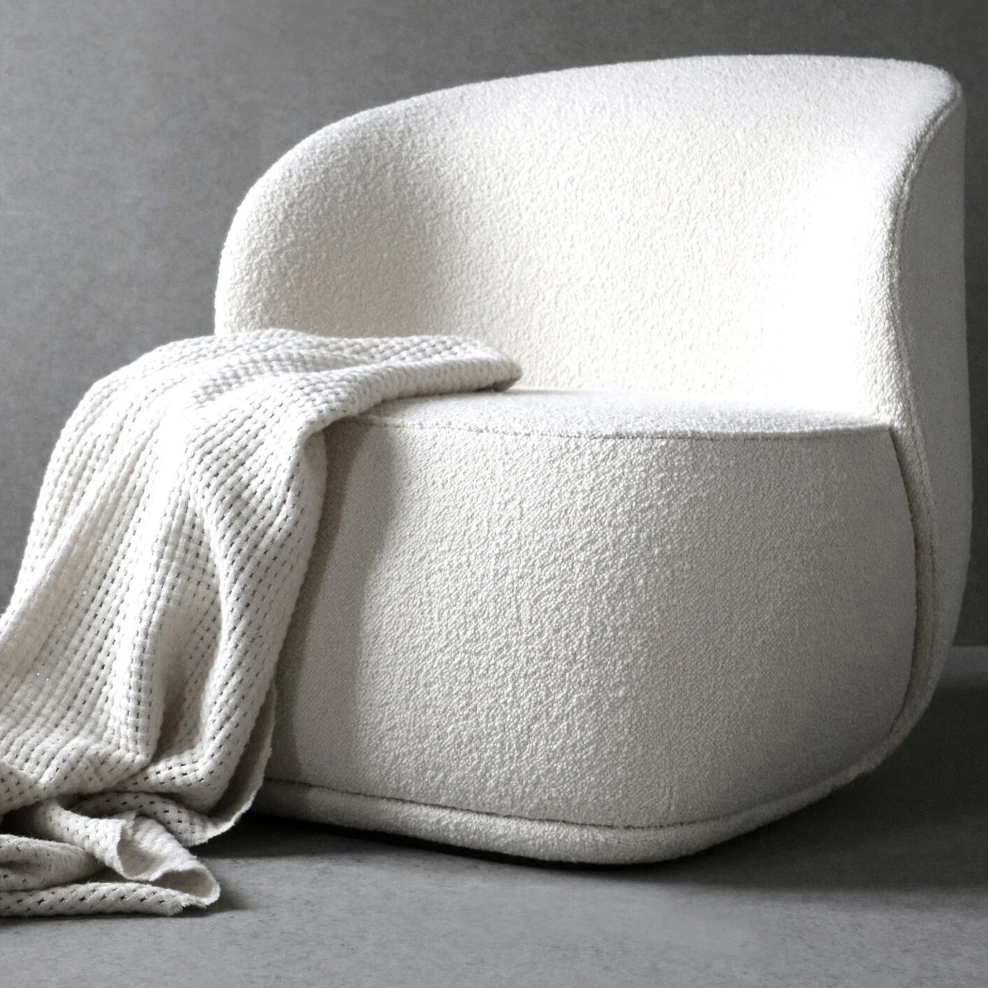 White Boucle Wingback Chair By Homeroots - Image 6