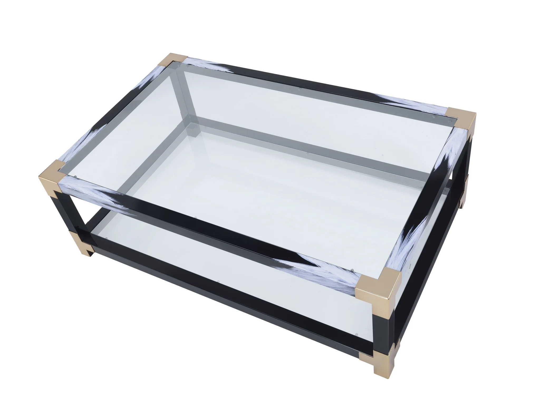 White Brushed Black Gold And Clear Glass Coffee Table By Homeroots - Image 2