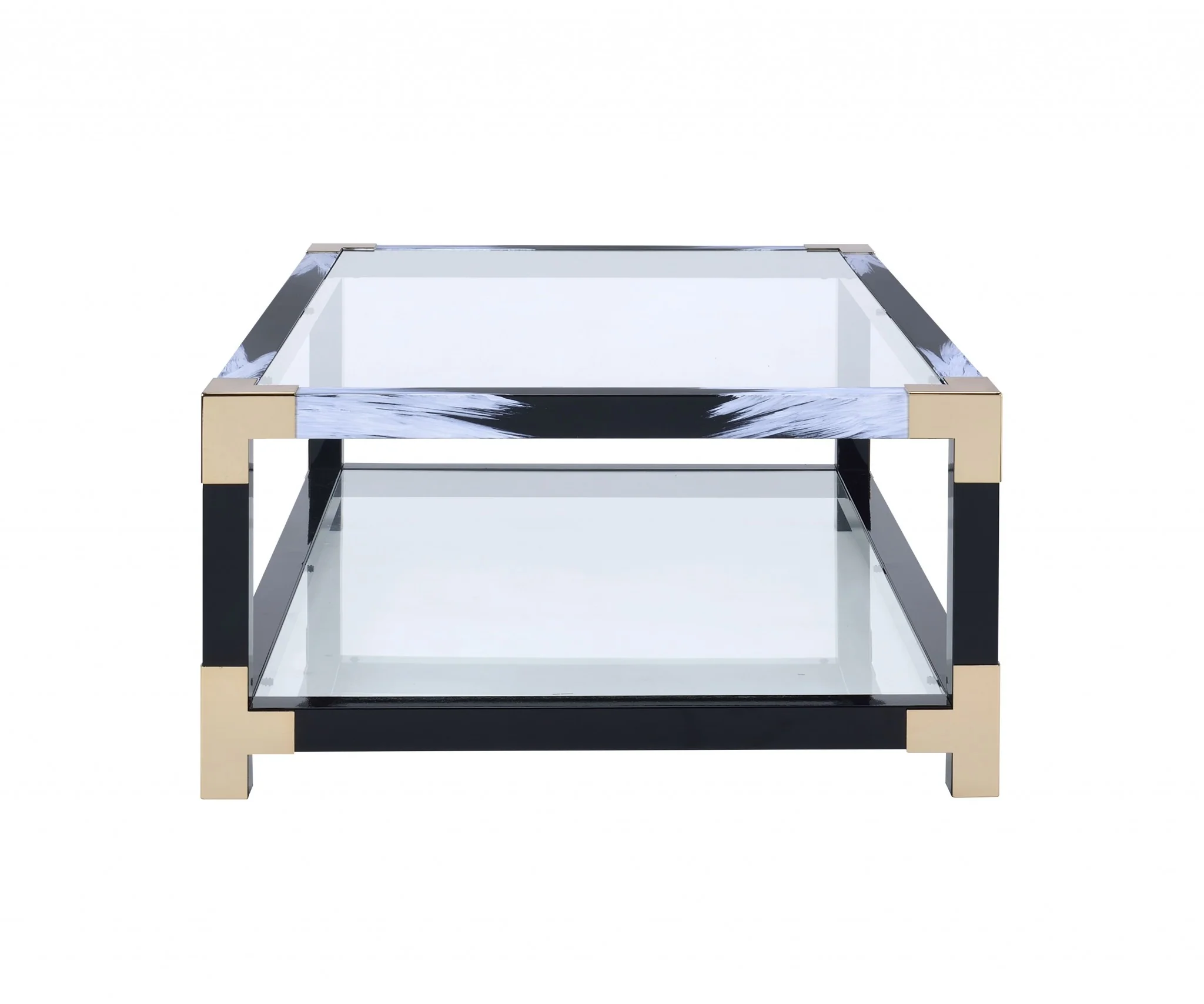 White Brushed Black Gold And Clear Glass Coffee Table By Homeroots - Image 3