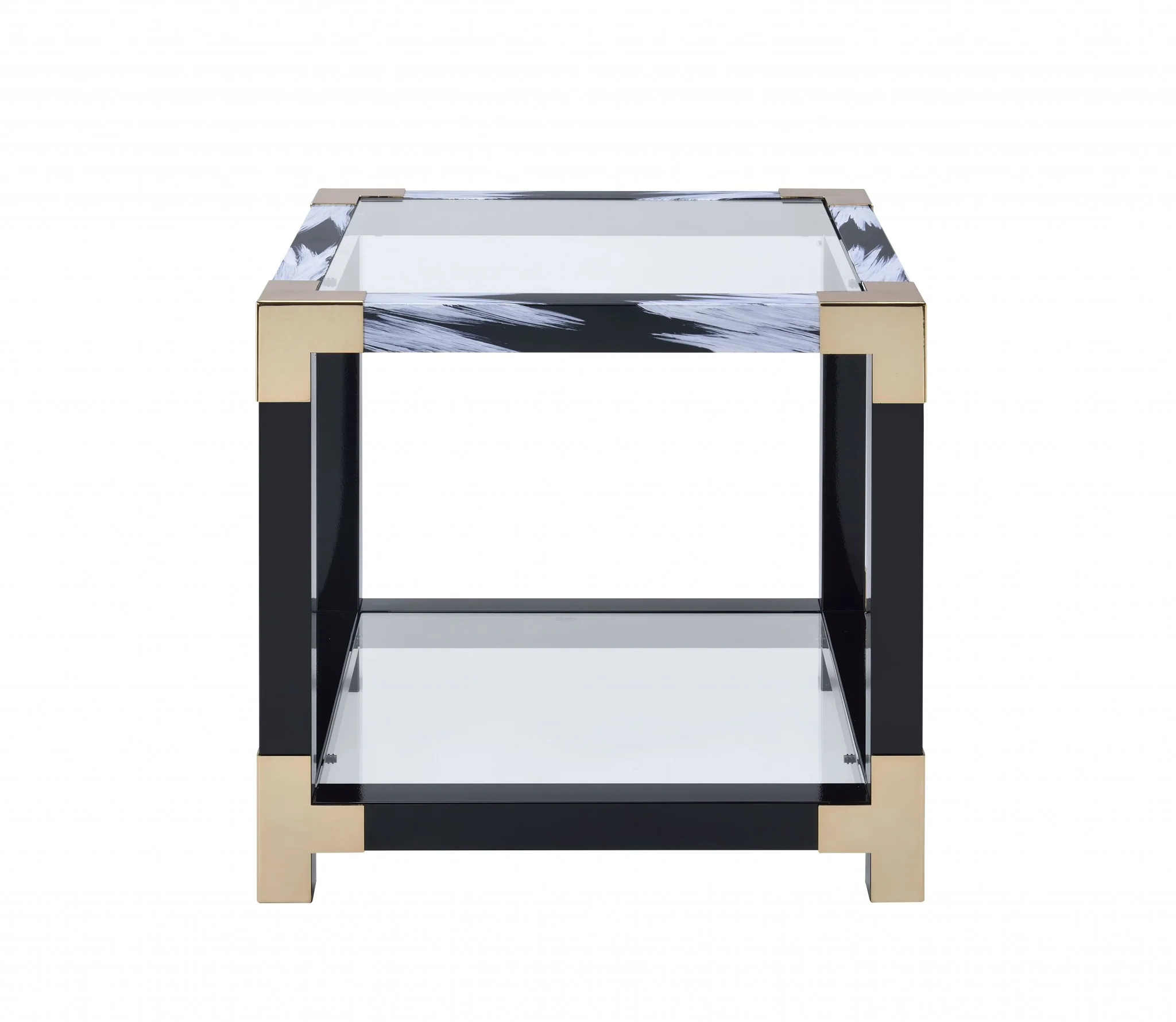 White Brushed Gold And Clear Glass End Table By Homeroots - Image 3