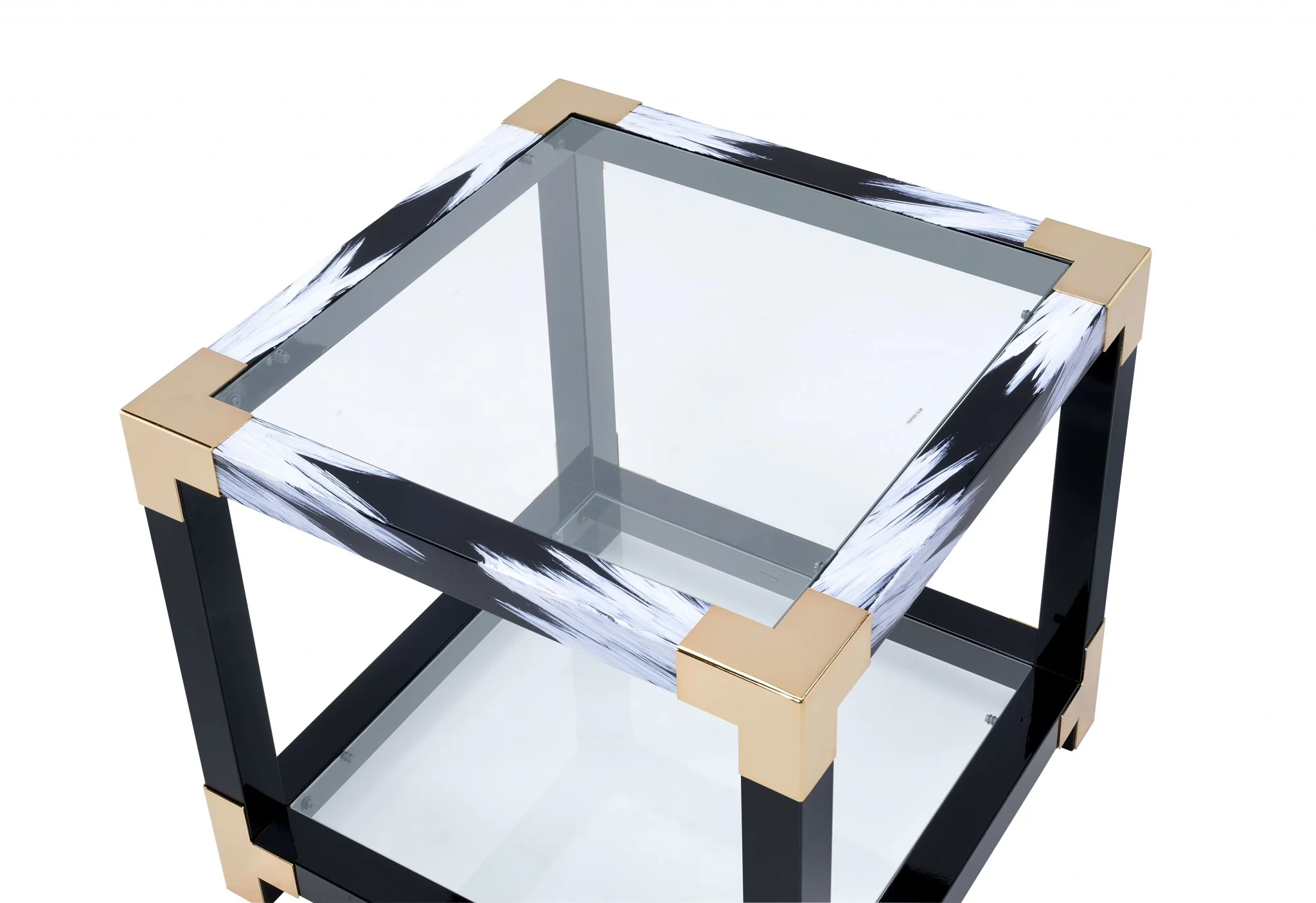 White Brushed Gold And Clear Glass End Table By Homeroots - Image 4