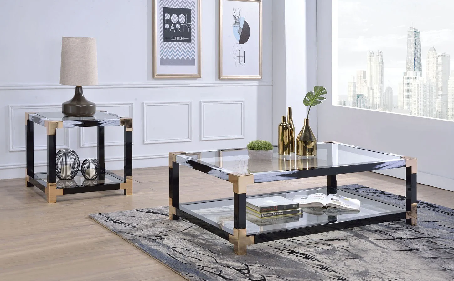 White Brushed Gold And Clear Glass End Table By Homeroots - Image 6