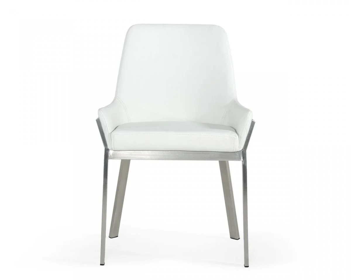 White Brushed Stainless Steel Dining Chair By Homeroots - Image 2