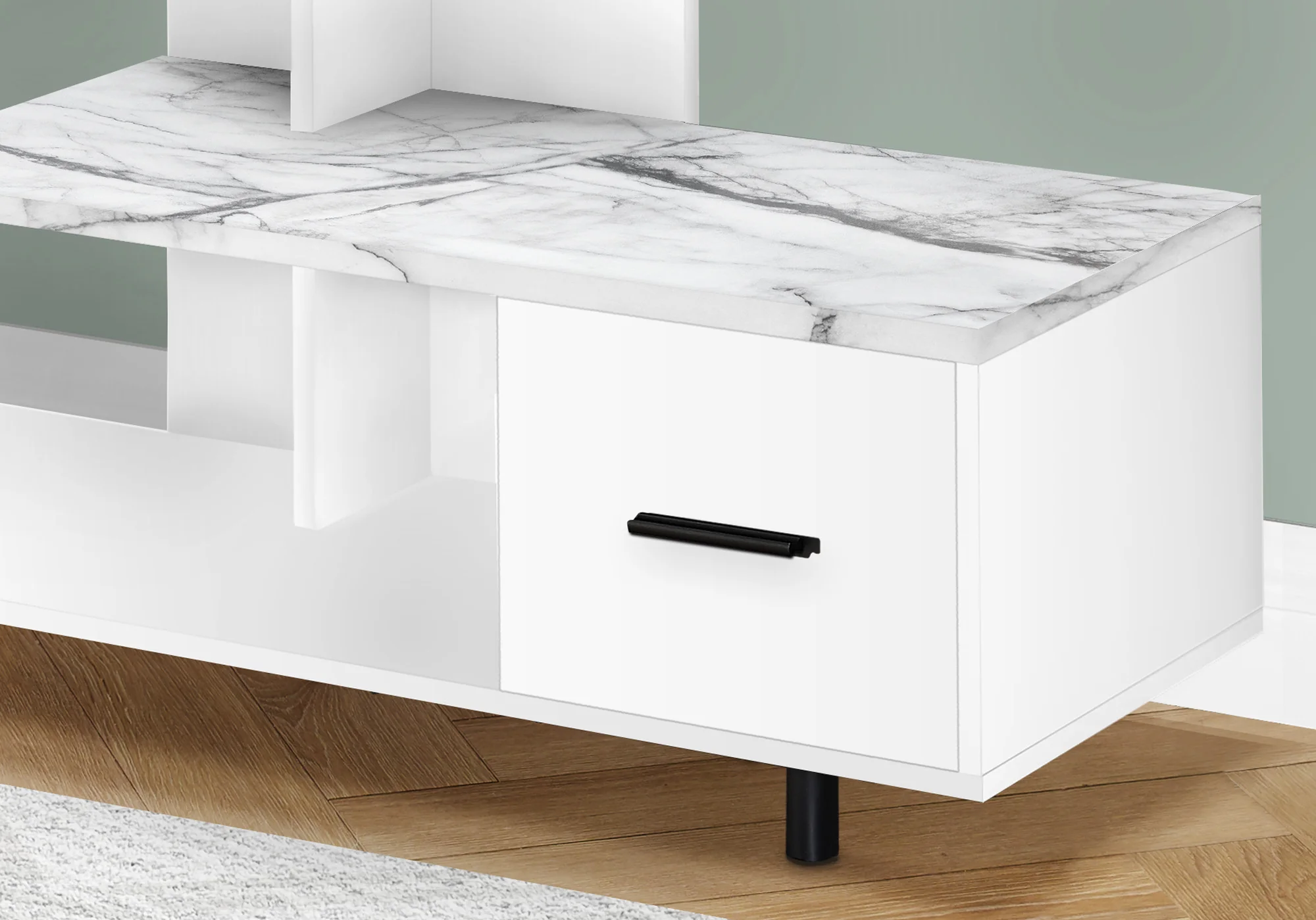 White Cabinet Enclosed Storage TV Stand By Homeroots - Image 3