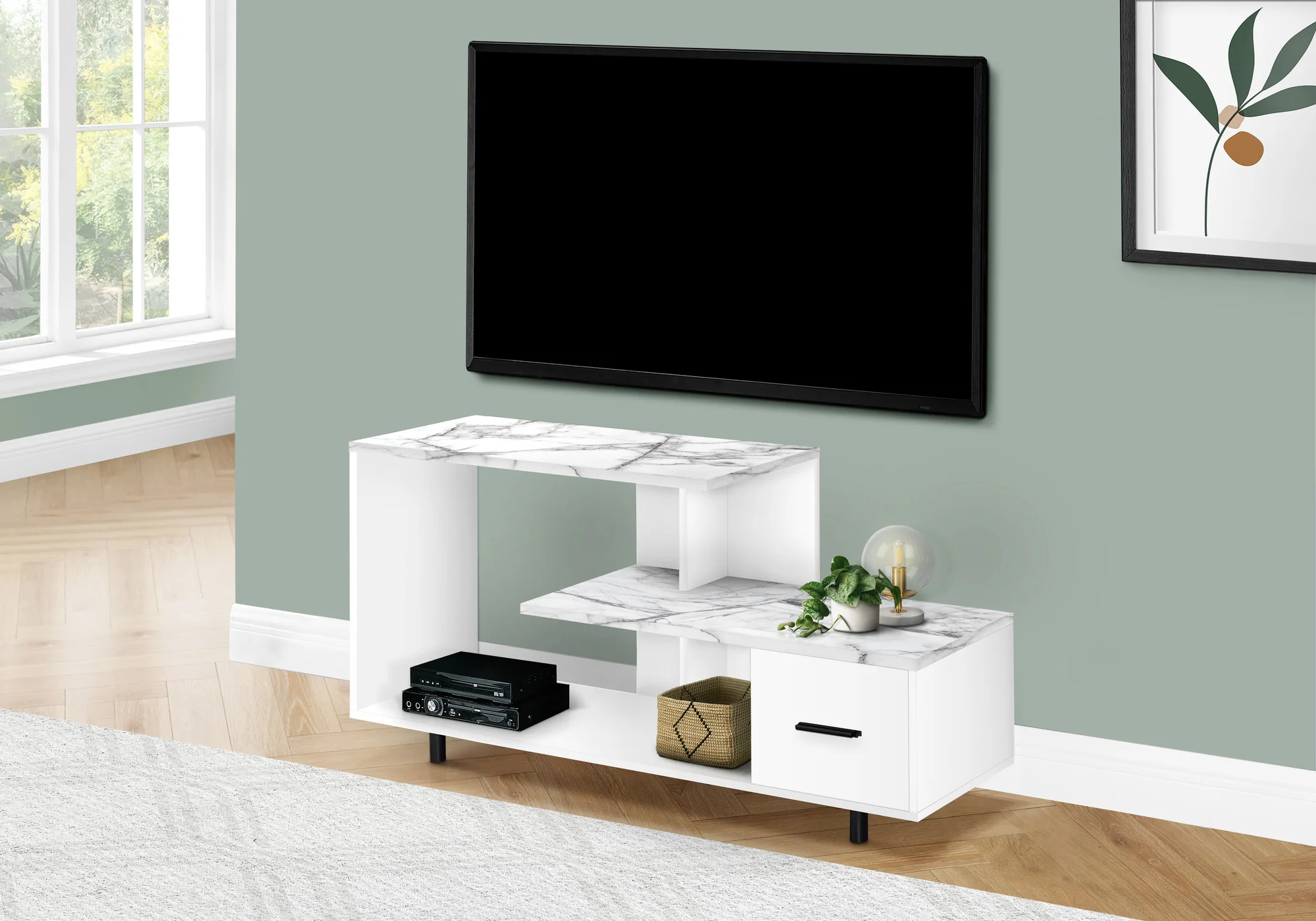 White Cabinet Enclosed Storage TV Stand By Homeroots - Image 4