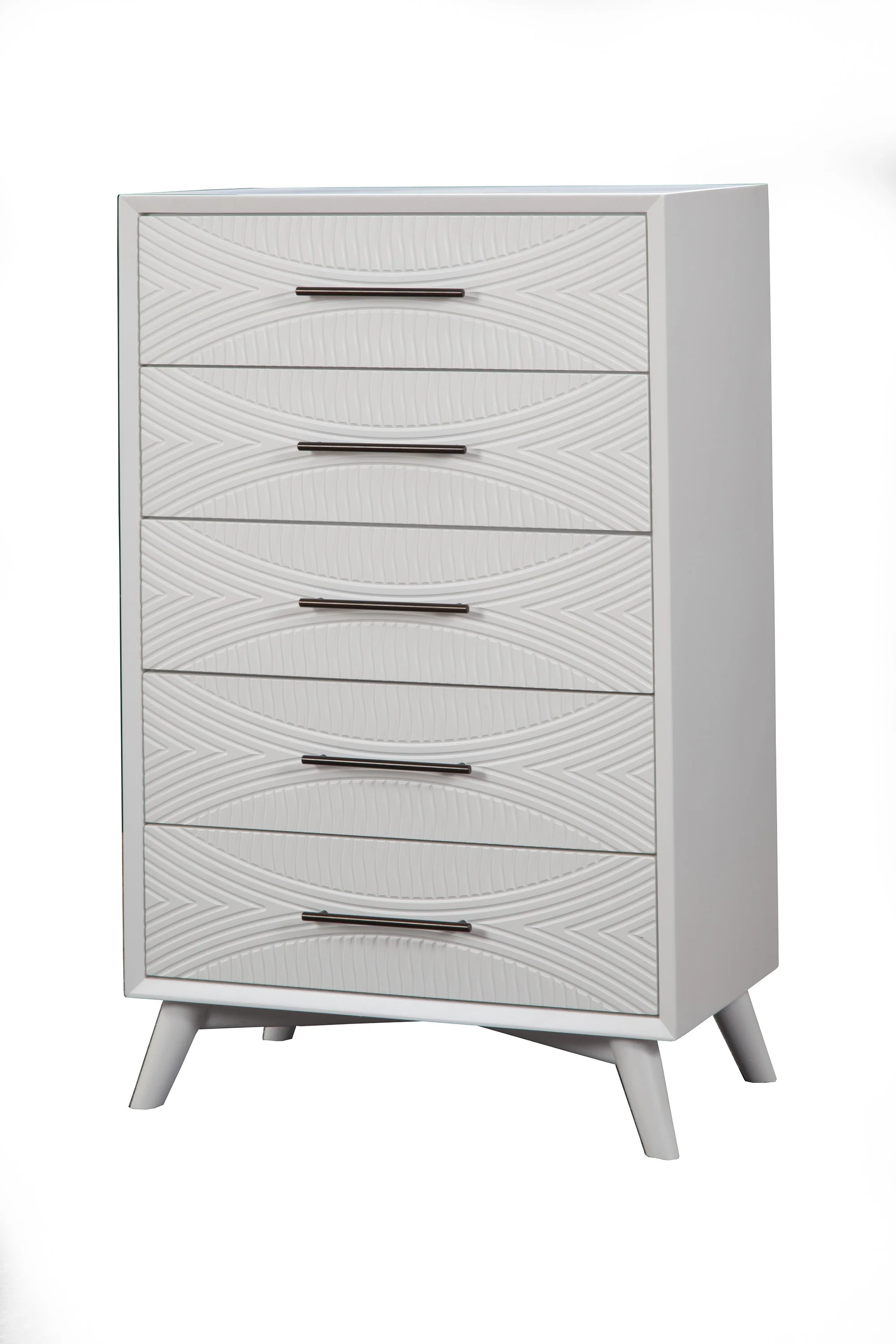 White Carved Geometric Solid Wood Five Drawer Dresser By Homeroots - Image 2