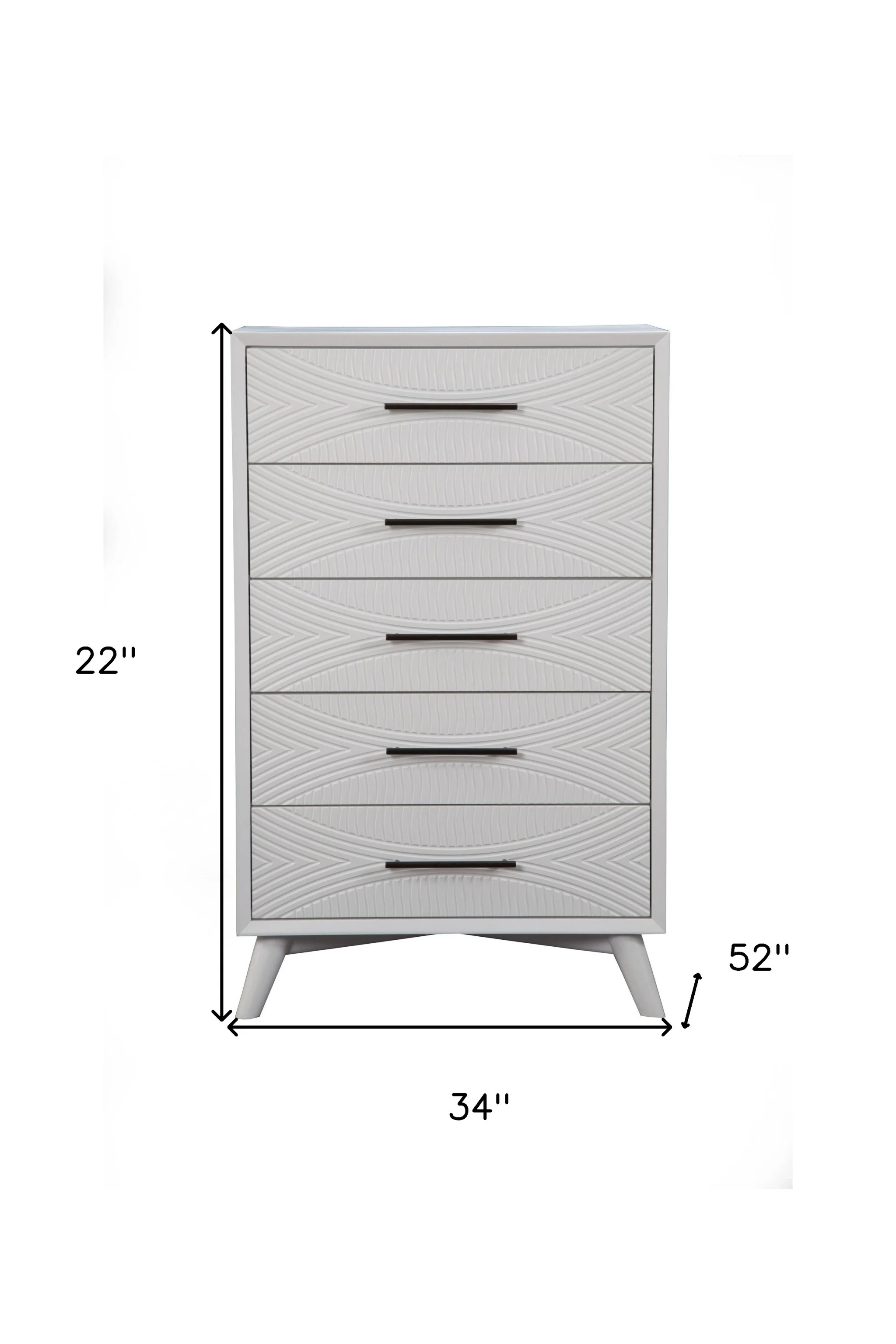 White Carved Geometric Solid Wood Five Drawer Dresser By Homeroots - Image 6