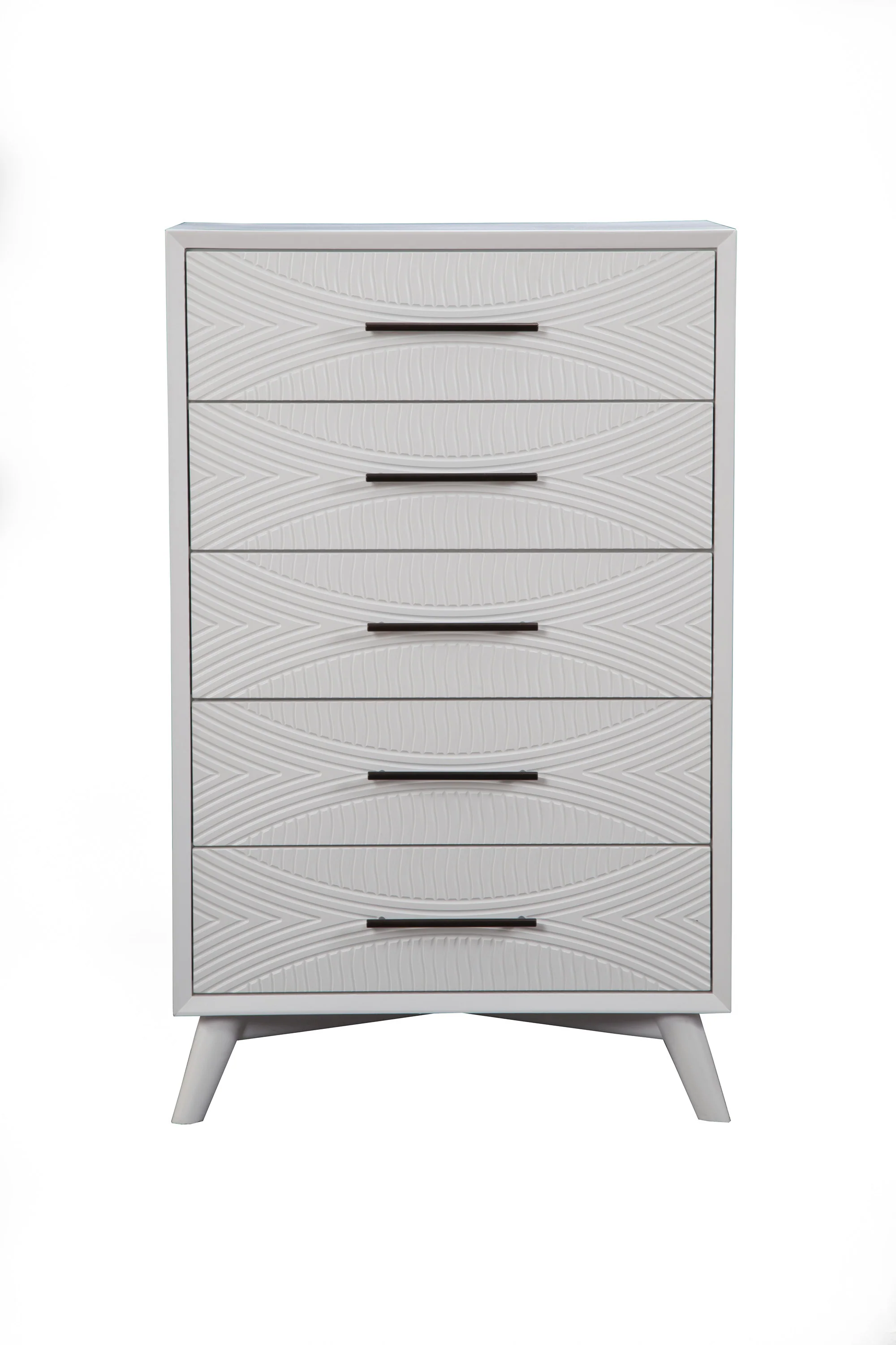 White Carved Geometric Solid Wood Five Drawer Dresser By Homeroots - Image 7