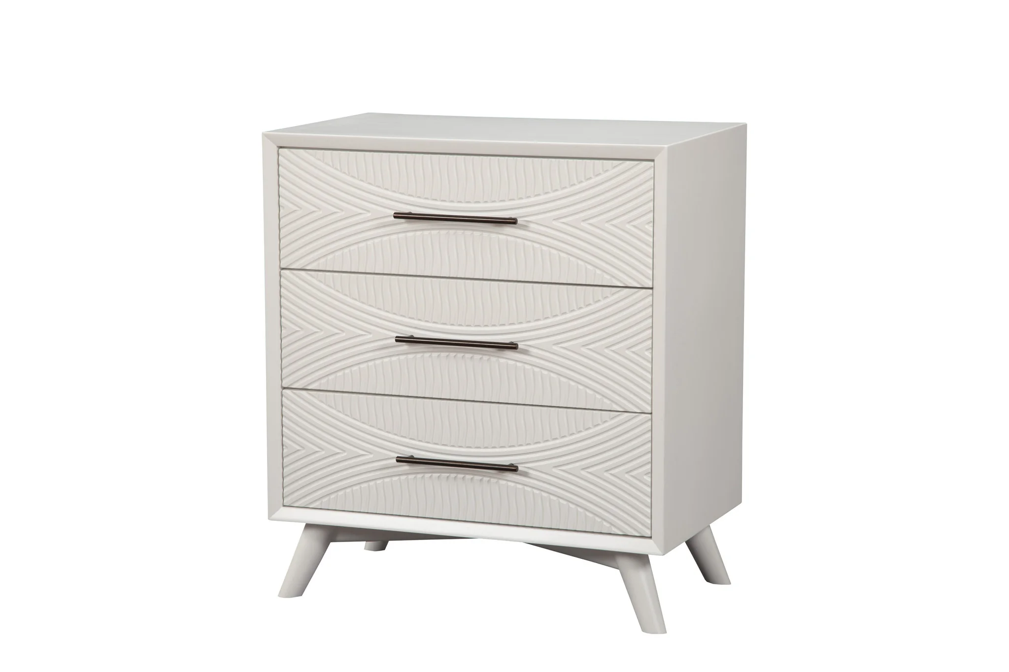 White Carved Geometric Solid Wood Three Drawer Dresser By Homeroots - Image 2