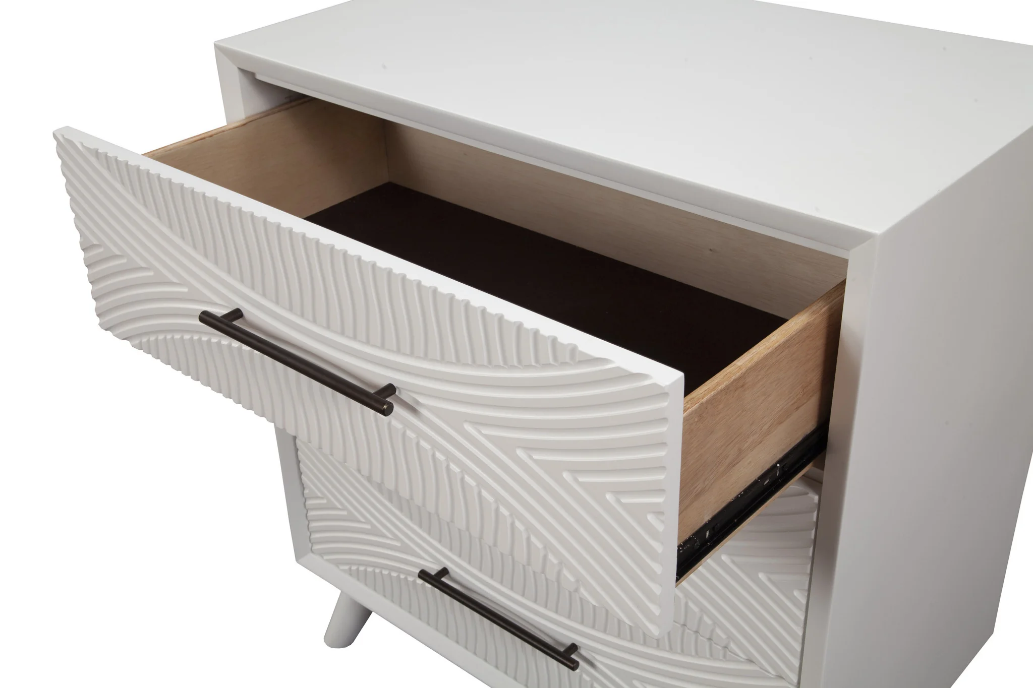 White Carved Geometric Solid Wood Three Drawer Dresser By Homeroots - Image 3