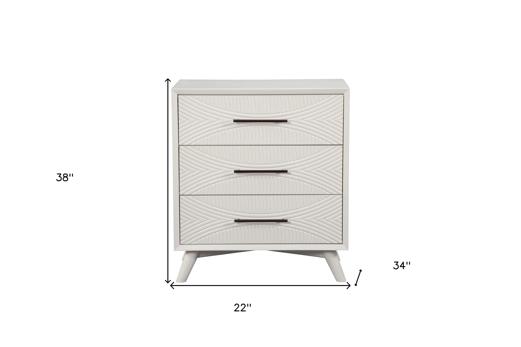 White Carved Geometric Solid Wood Three Drawer Dresser By Homeroots - Image 5