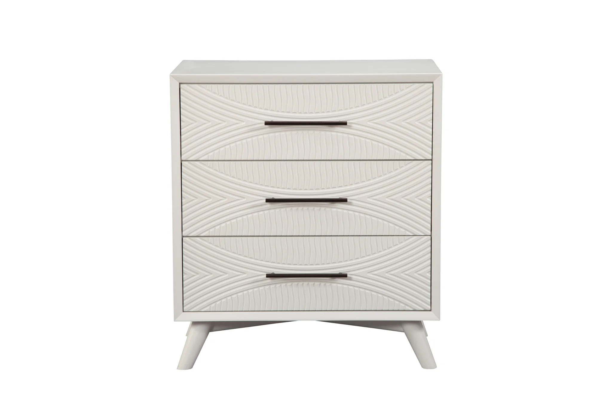 White Carved Geometric Solid Wood Three Drawer Dresser By Homeroots - Image 6