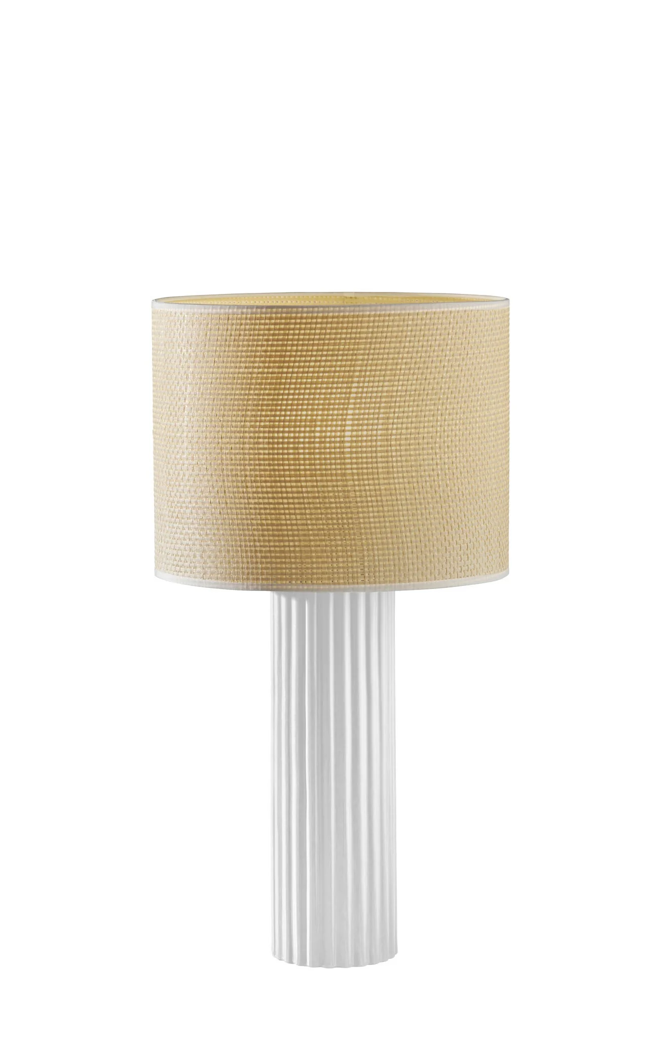 White Ceramic Cylinder Table Lamp With Beige Drum Shade By Homeroots - Image 3