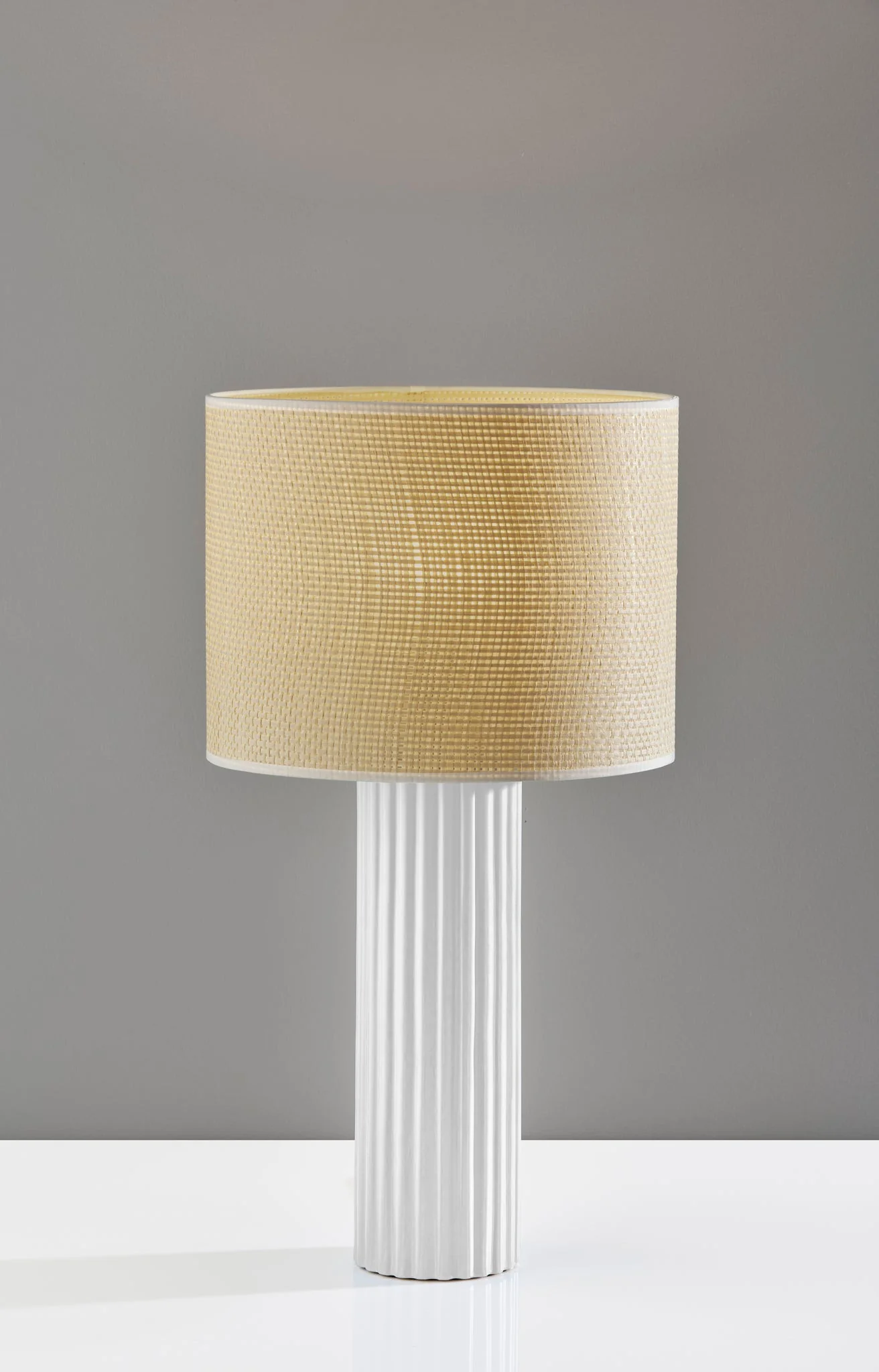 White Ceramic Cylinder Table Lamp With Beige Drum Shade By Homeroots - Image 4