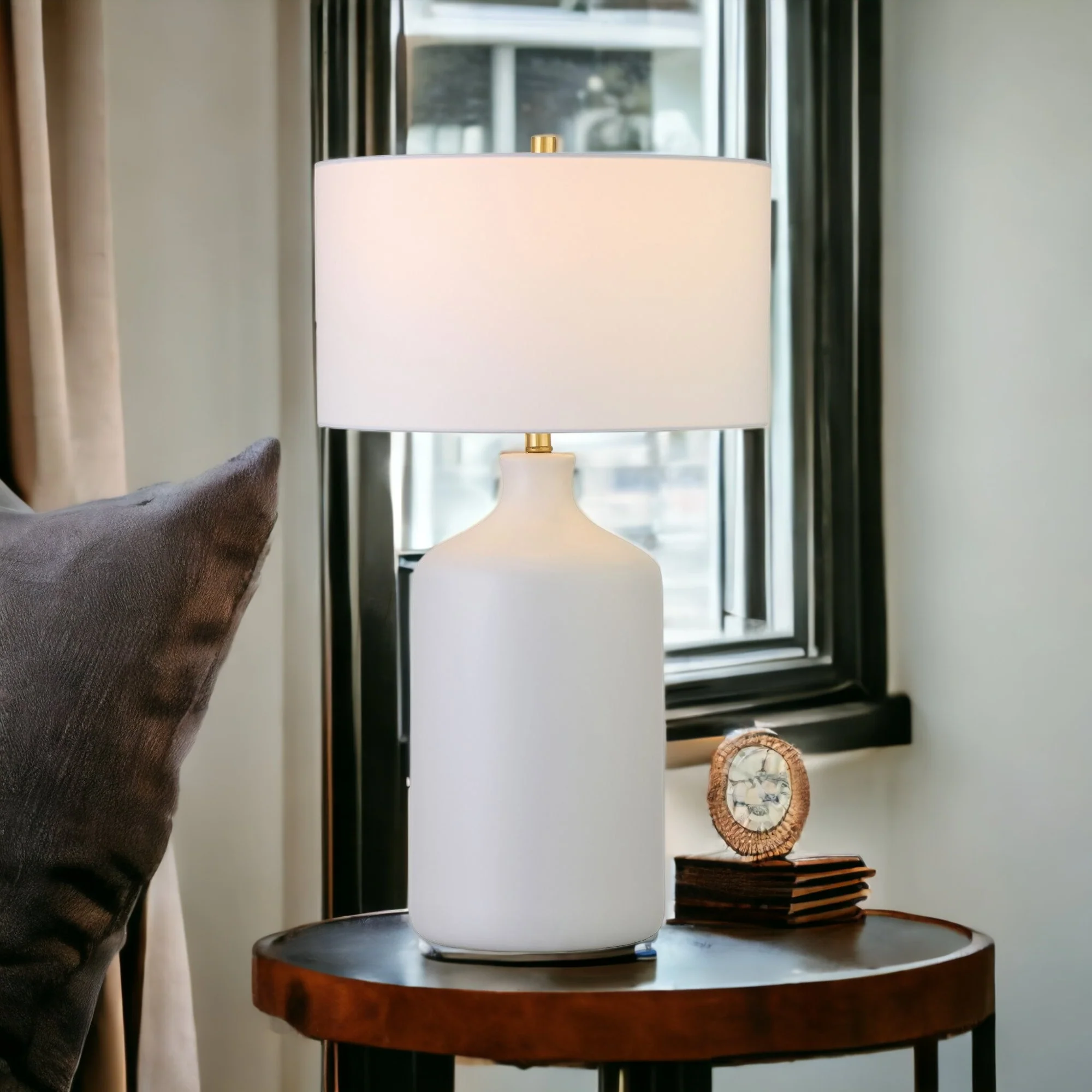 White Ceramic Table Lamp With White Drum Shade By Homeroots - Image 2