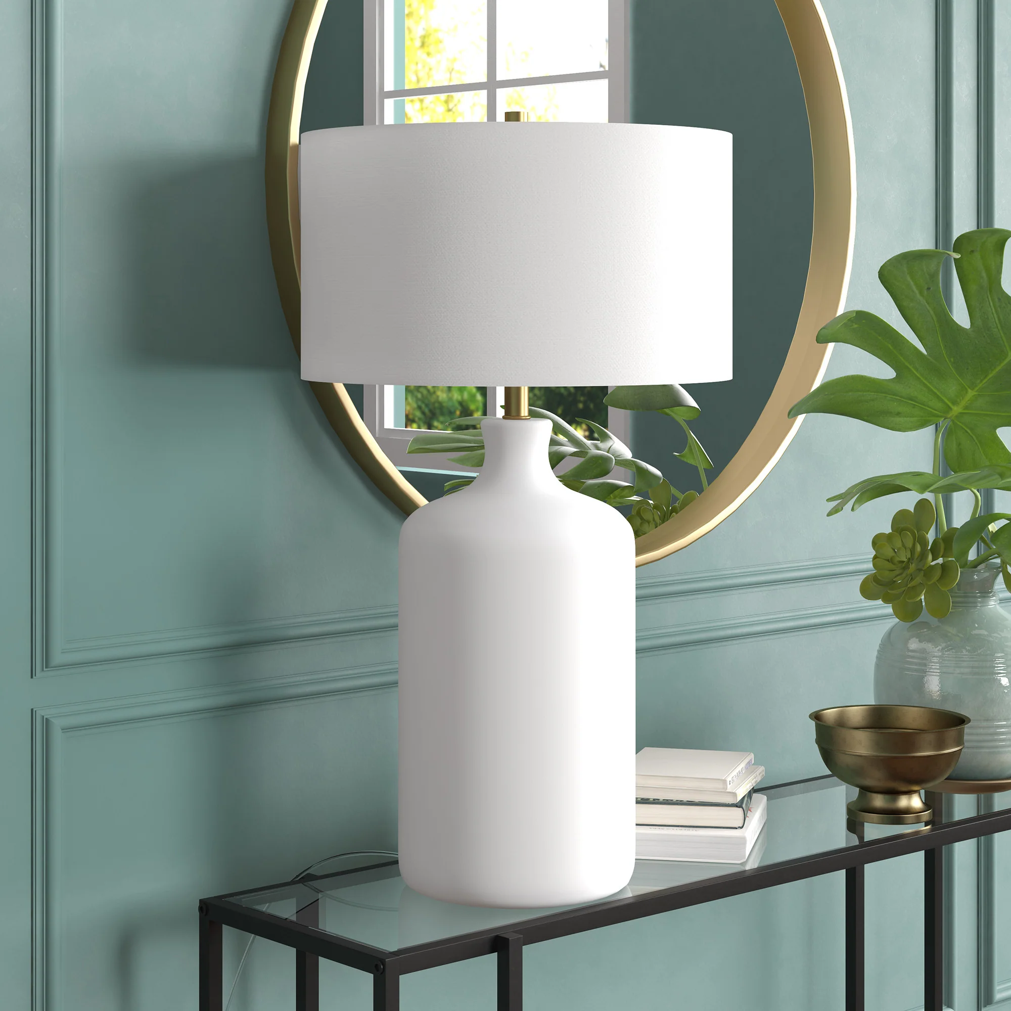White Ceramic Table Lamp With White Drum Shade By Homeroots - Image 3